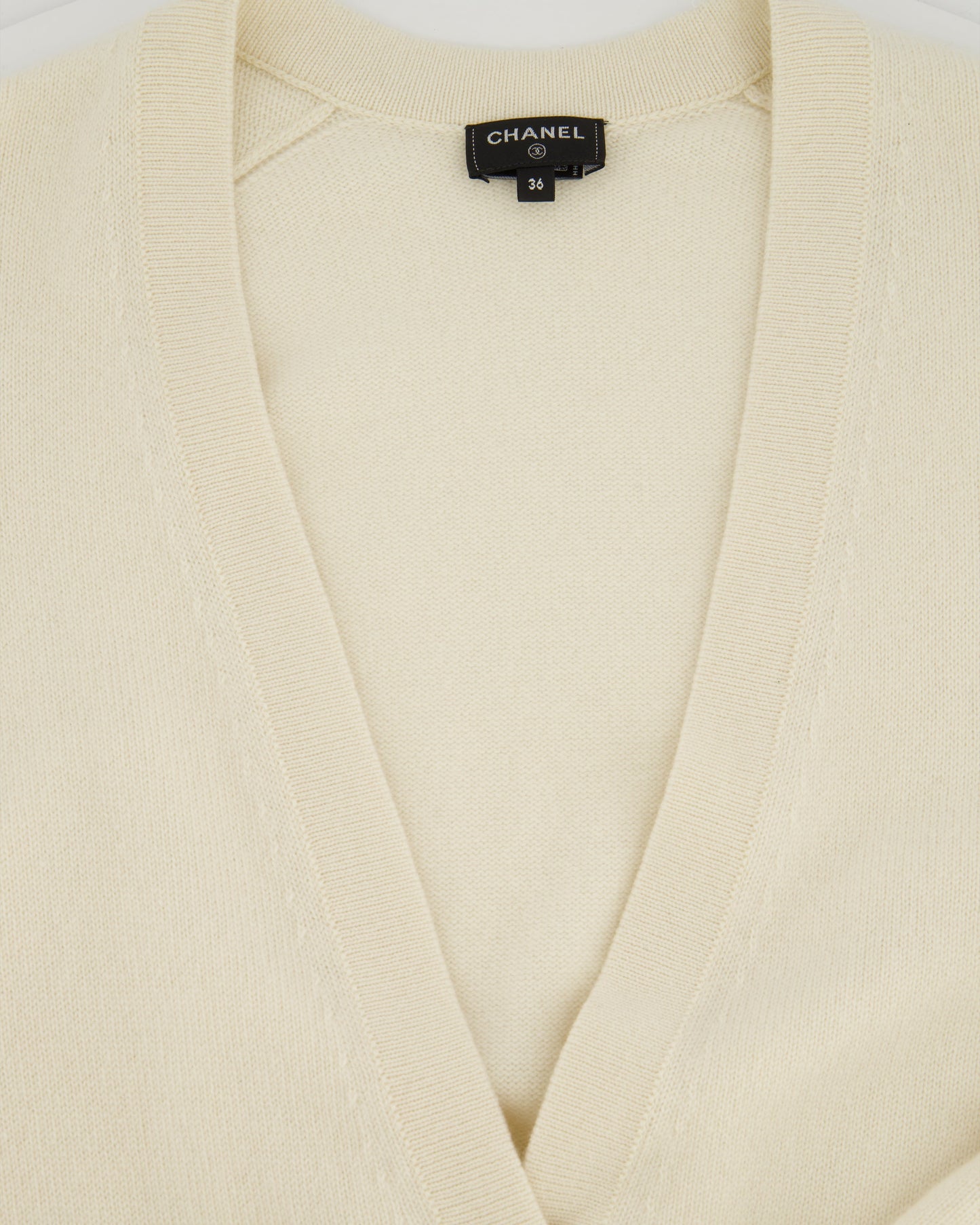 Chanel White Long-Line Cashmere Dress with Gold CC Buttons Detail Size FR 36 (UK 8)
