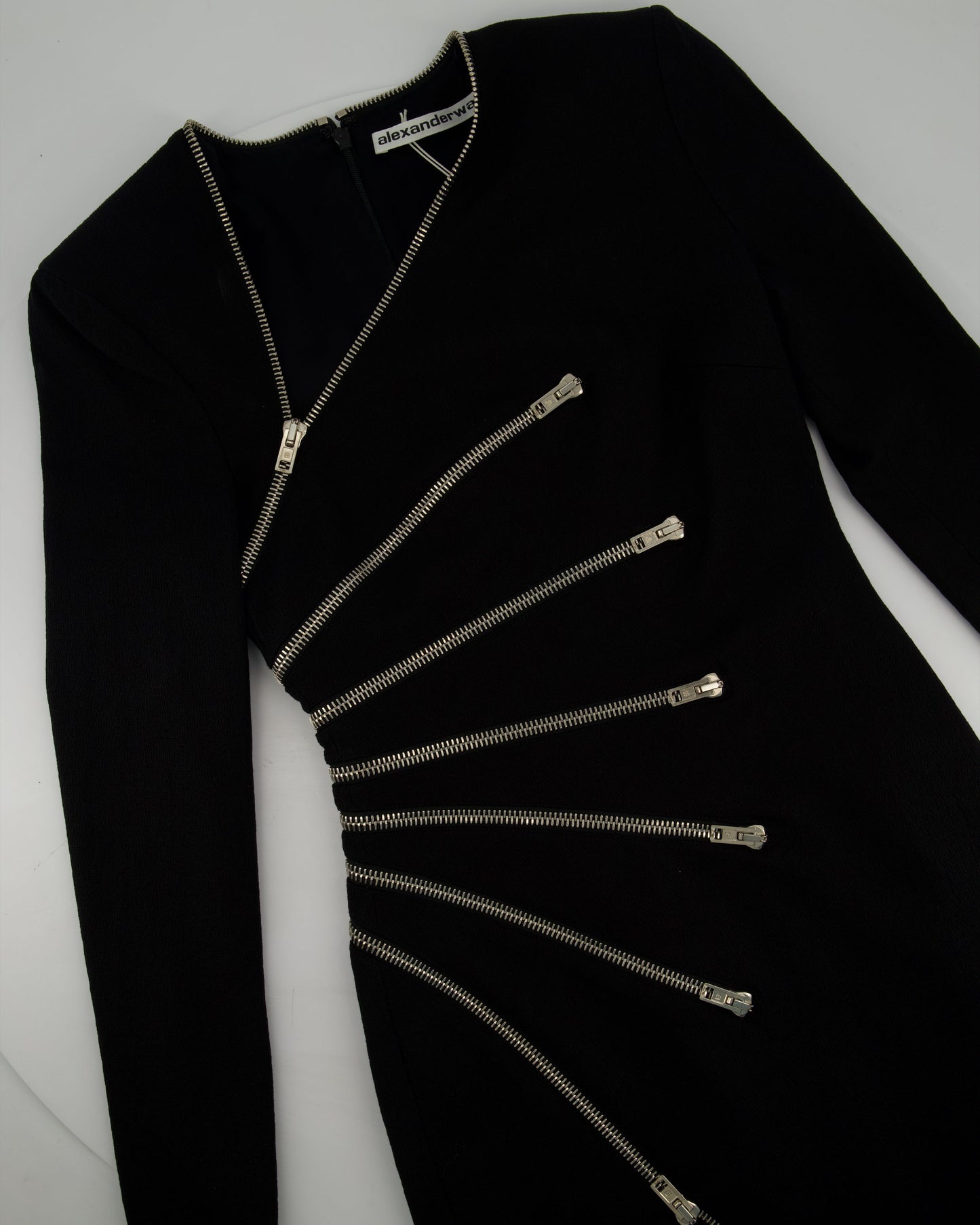 Alexander Wang Black Long-Sleeve Mini Dress with Silver Zip Detail Size US 0 (UK 4)