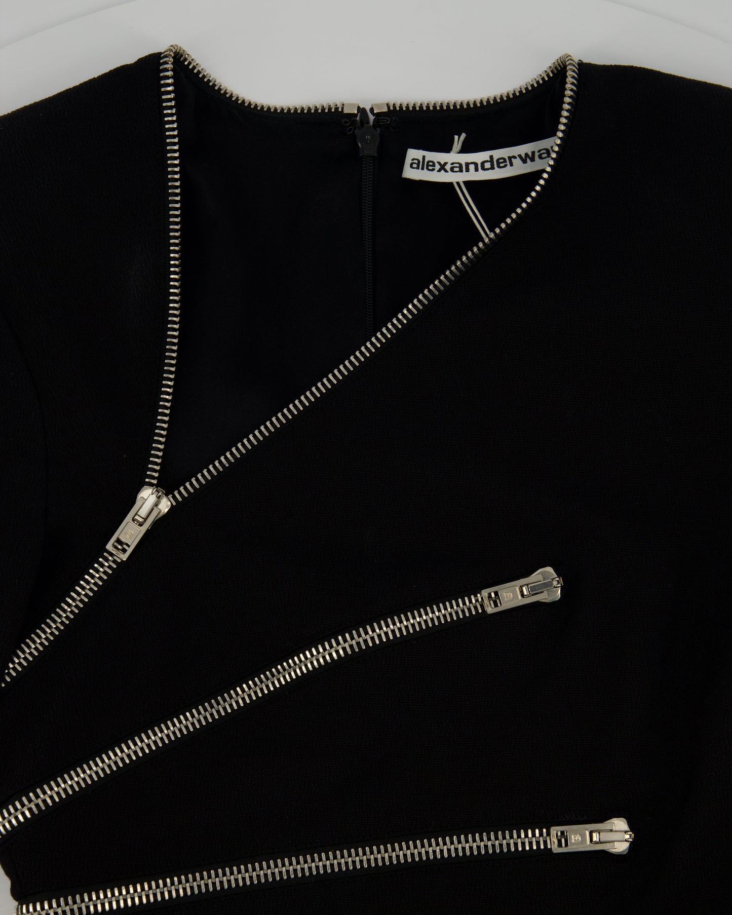 Alexander Wang Black Long-Sleeve Mini Dress with Silver Zip Detail Size US 0 (UK 4)