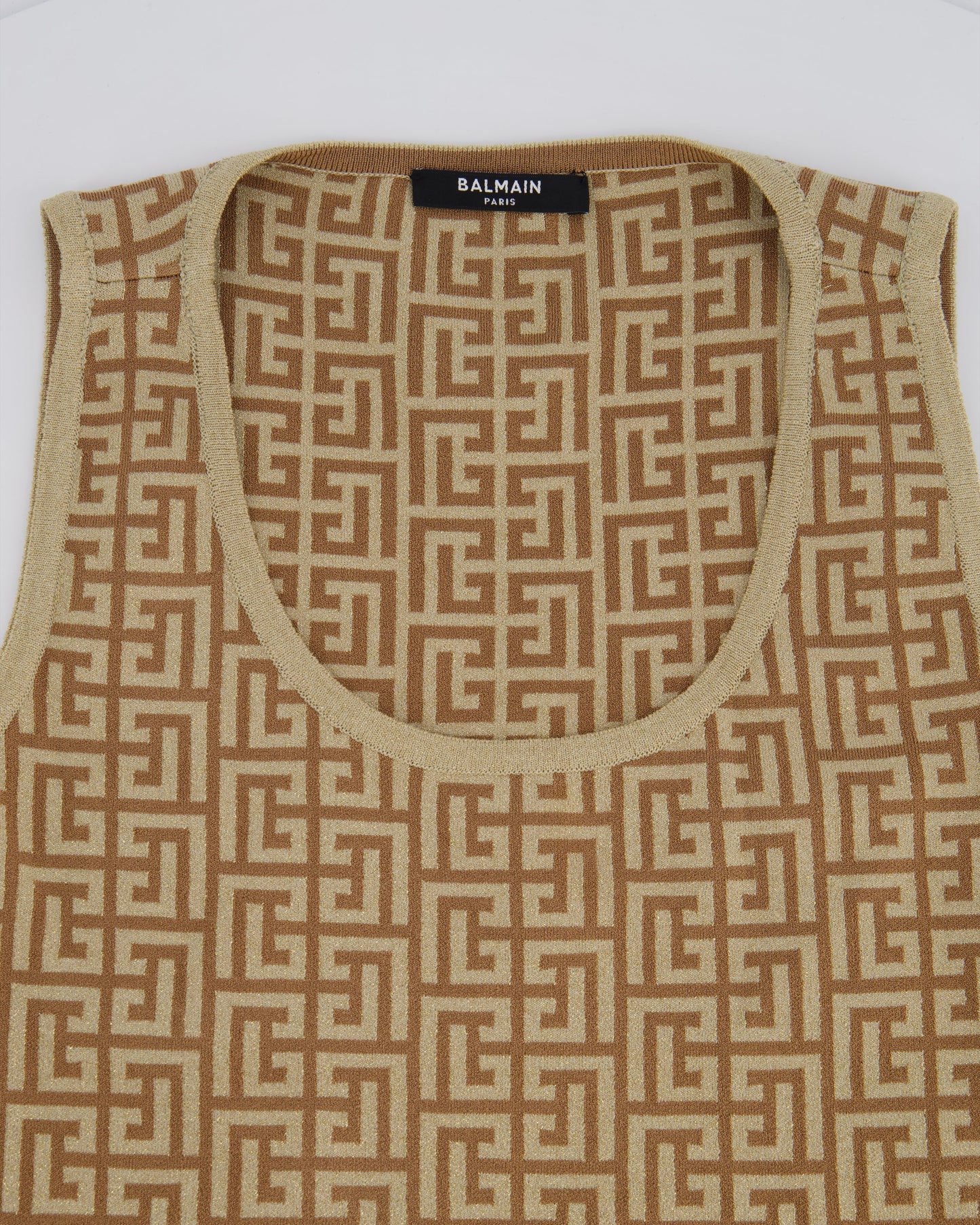 Balmain Gold Metallic Logo Print Bodysuit Size FR 36 (UK 8)