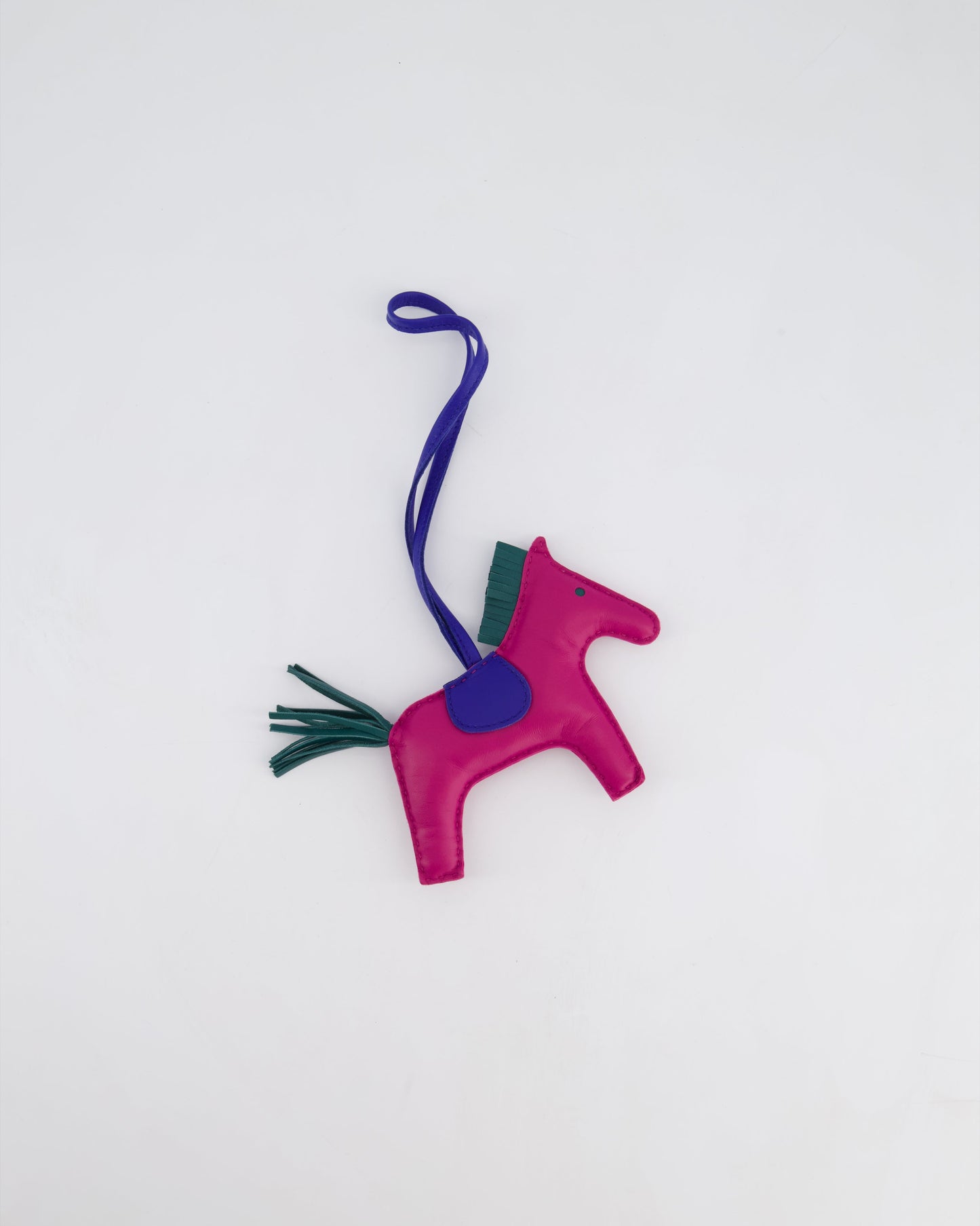 Hermès Grigri Rodeo MM Bag Charm in Rose Pourpre, Malachite & Bleu Electrique Milo Leather RRP £540