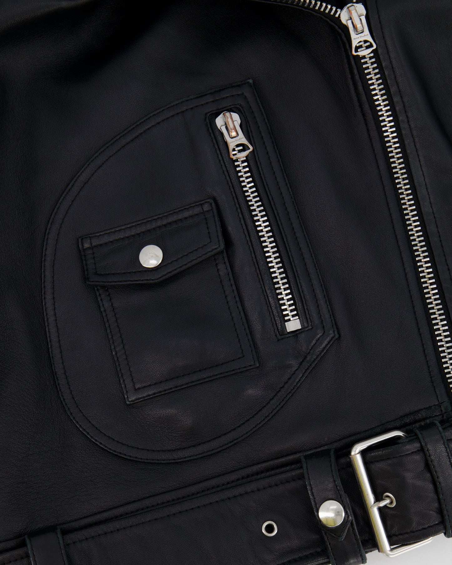 Acne Studios Black Lambskin Leather Biker Jacket with Pocket Details Size FR 36 (UK 8) RRP £1,600