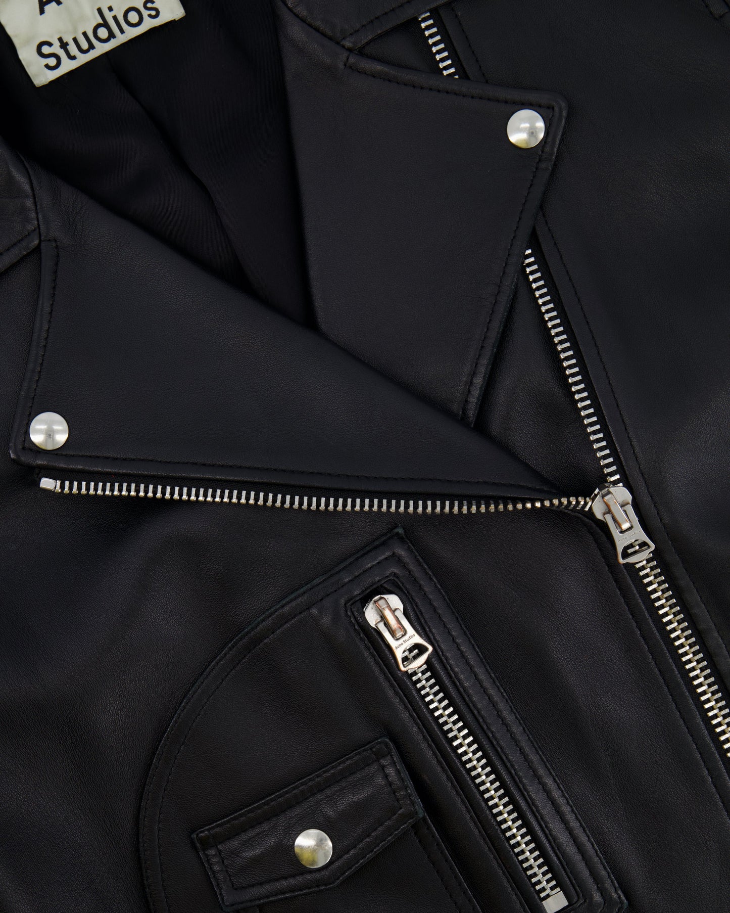 Acne Studios Black Lambskin Leather Biker Jacket with Pocket Details Size FR 36 (UK 8) RRP £1,600