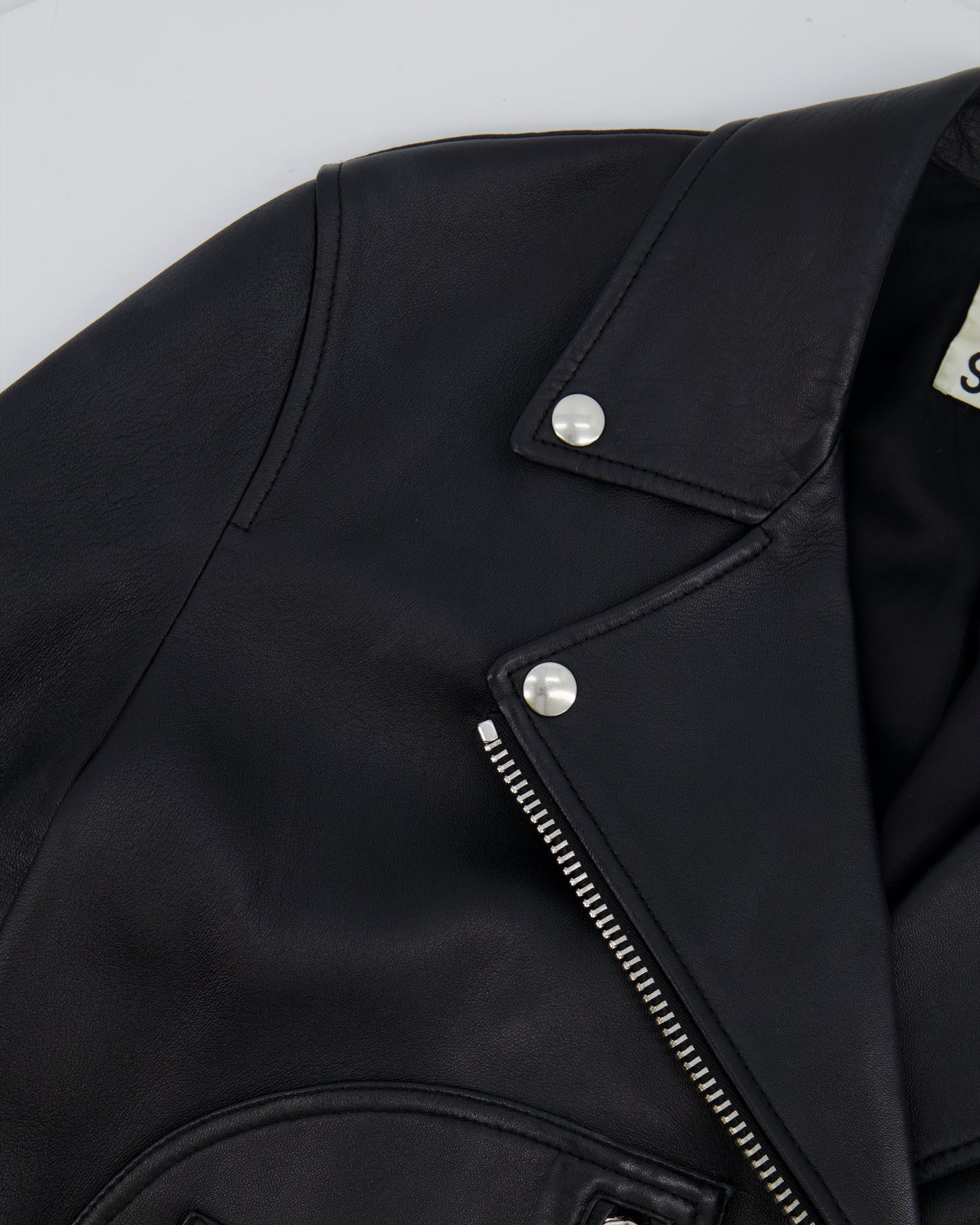 Acne Studios Black Lambskin Leather Biker Jacket with Pocket Details Size FR 36 (UK 8) RRP £1,600