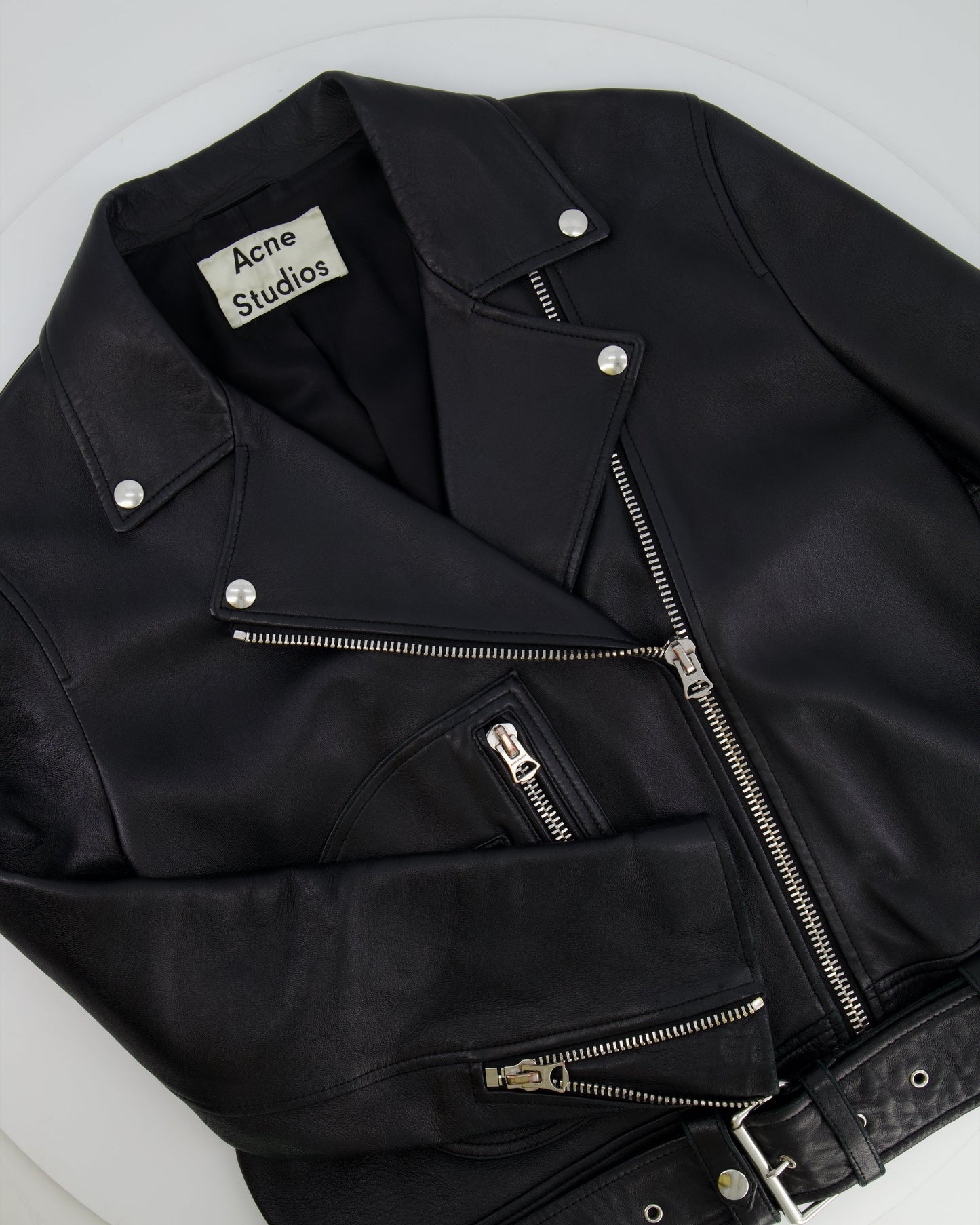 Acne Studios Black Lambskin Leather Biker Jacket with Pocket Details Size FR 36 (UK 8) RRP £1,600