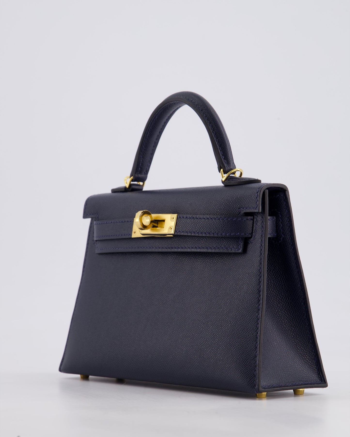 *RARE* Herm�s Mini Kelly II 20 Bag in Bleu Nuit Madame Leather with Gold Hardware