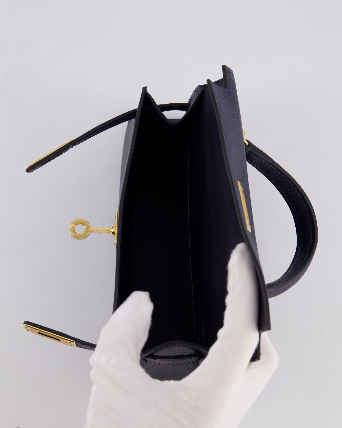 *RARE* Herm�s Mini Kelly II 20 Bag in Bleu Nuit Madame Leather with Gold Hardware