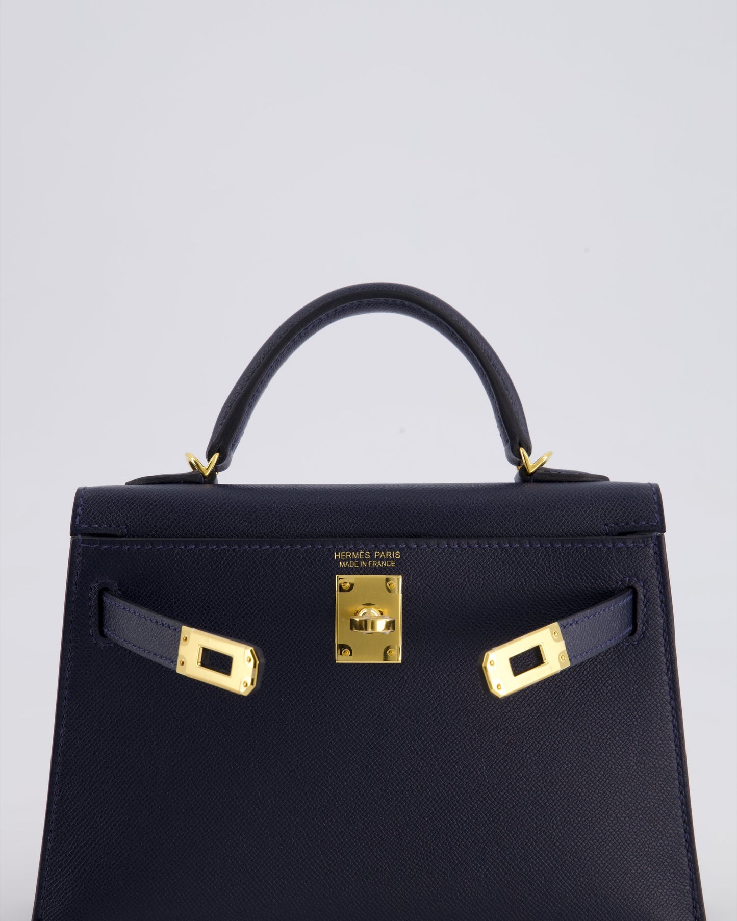 *RARE* Herm�s Mini Kelly II 20 Bag in Bleu Nuit Madame Leather with Gold Hardware