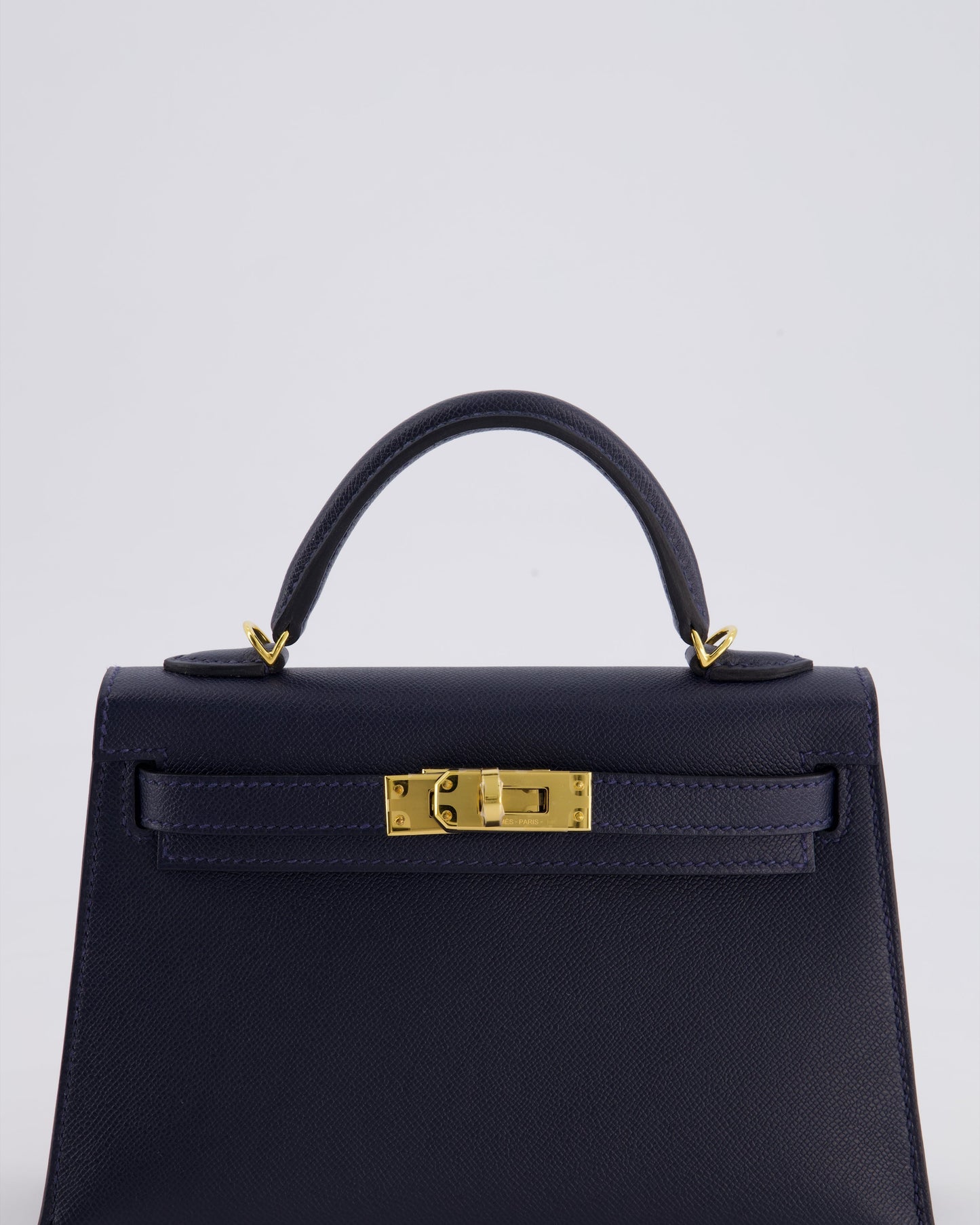 *RARE* Herm�s Mini Kelly II 20 Bag in Bleu Nuit Madame Leather with Gold Hardware