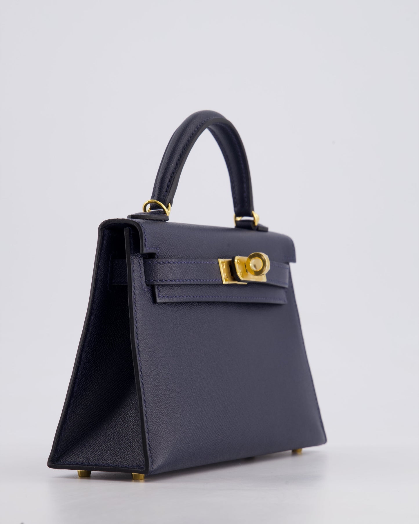 *RARE* Herm�s Mini Kelly II 20 Bag in Bleu Nuit Madame Leather with Gold Hardware