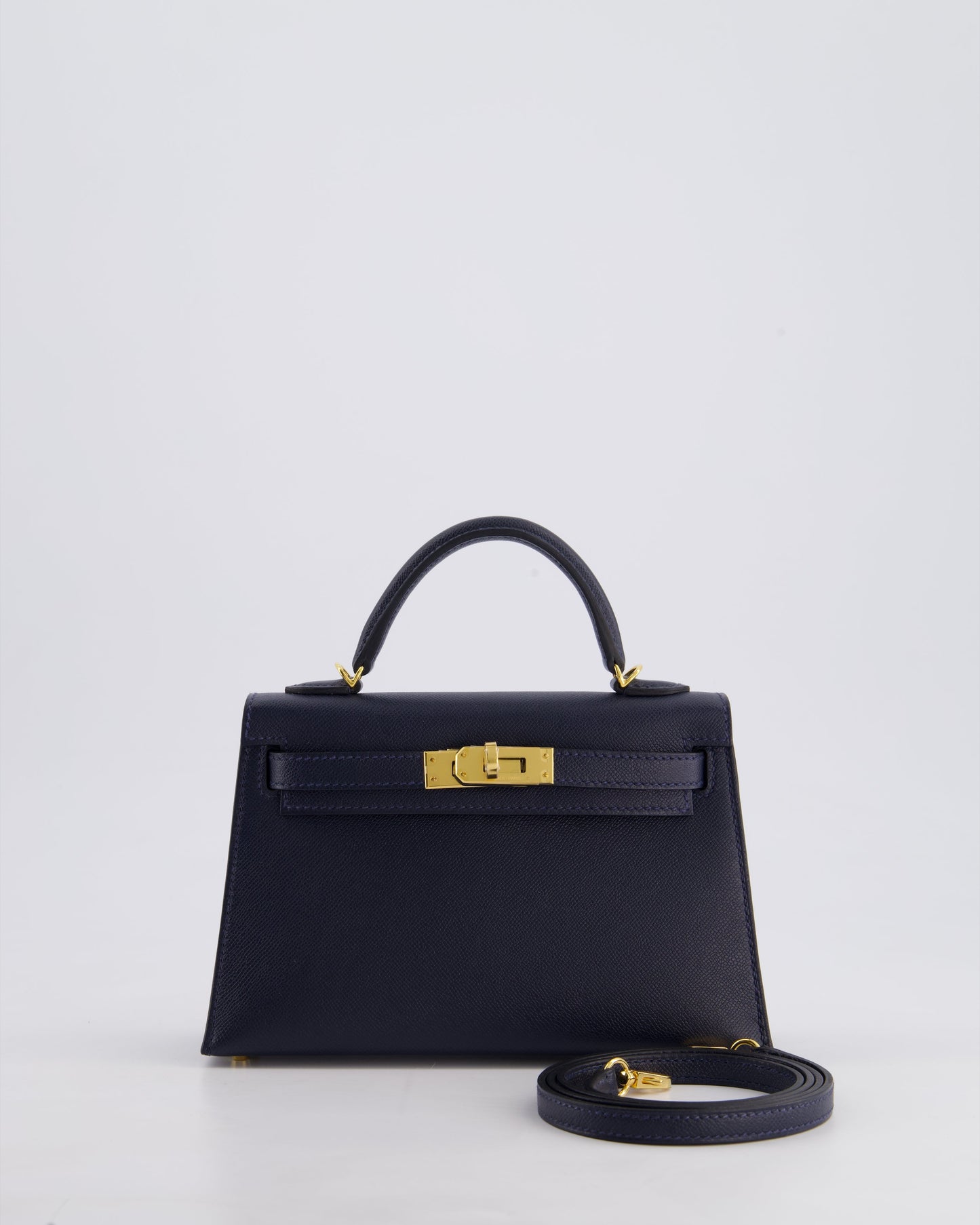 *RARE* Herm�s Mini Kelly II 20 Bag in Bleu Nuit Madame Leather with Gold Hardware