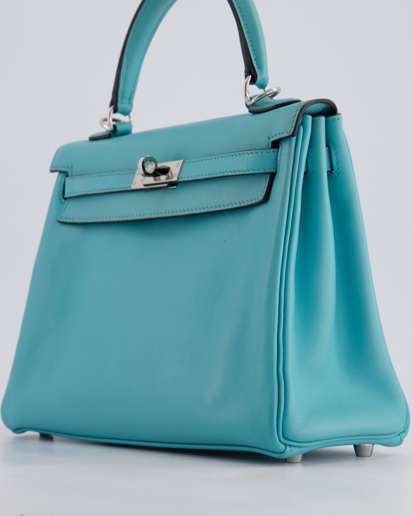 Herm�s Kelly 25 Retourne Bag in Bleu Atoll Swift Leather with Palladium Hardware