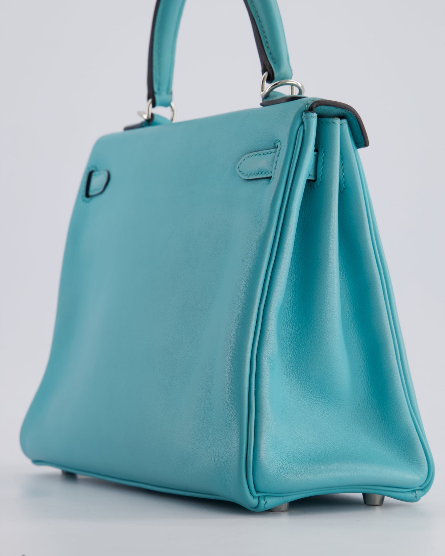 Herm�s Kelly 25 Retourne Bag in Bleu Atoll Swift Leather with Palladium Hardware
