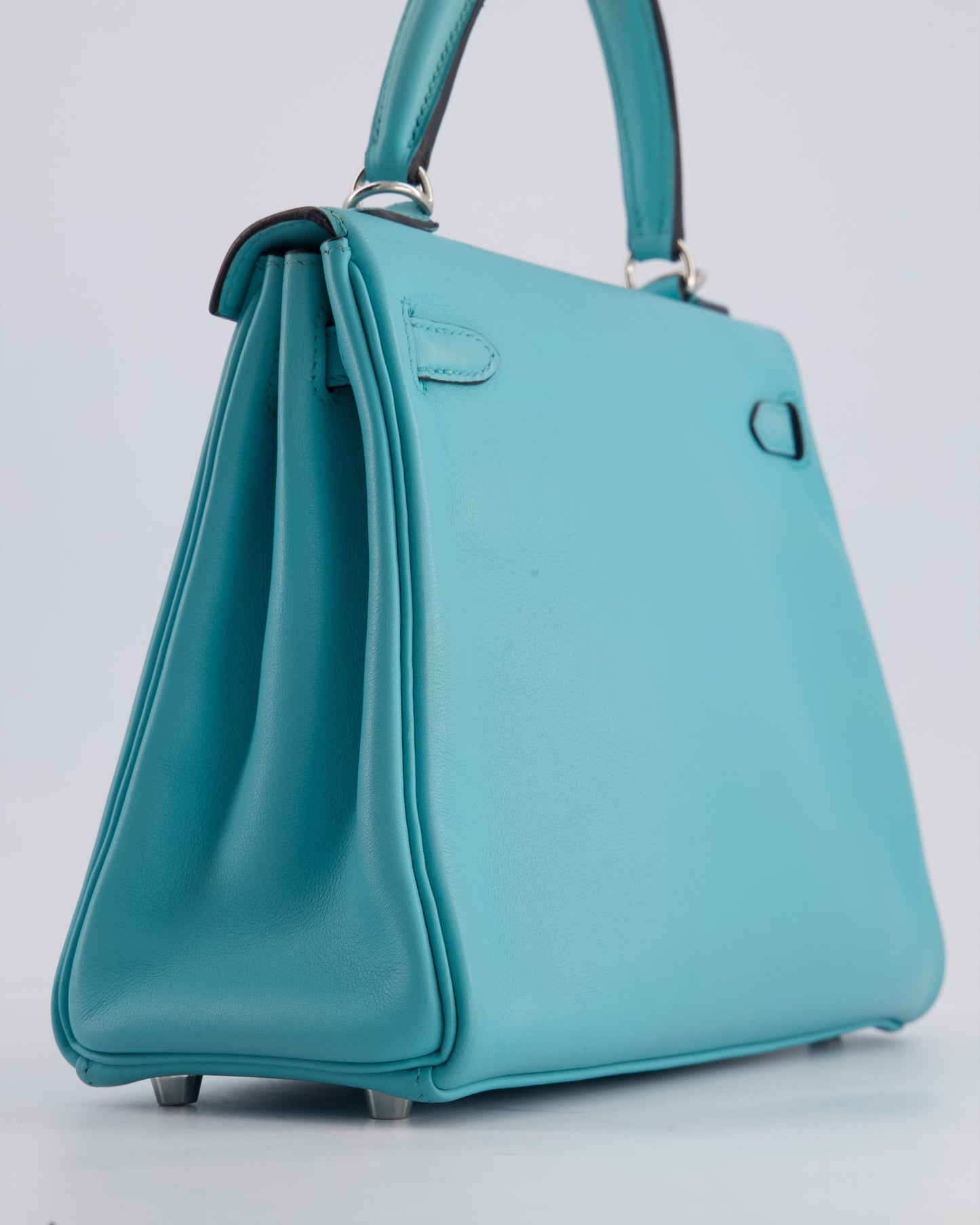 Herm�s Kelly 25 Retourne Bag in Bleu Atoll Swift Leather with Palladium Hardware