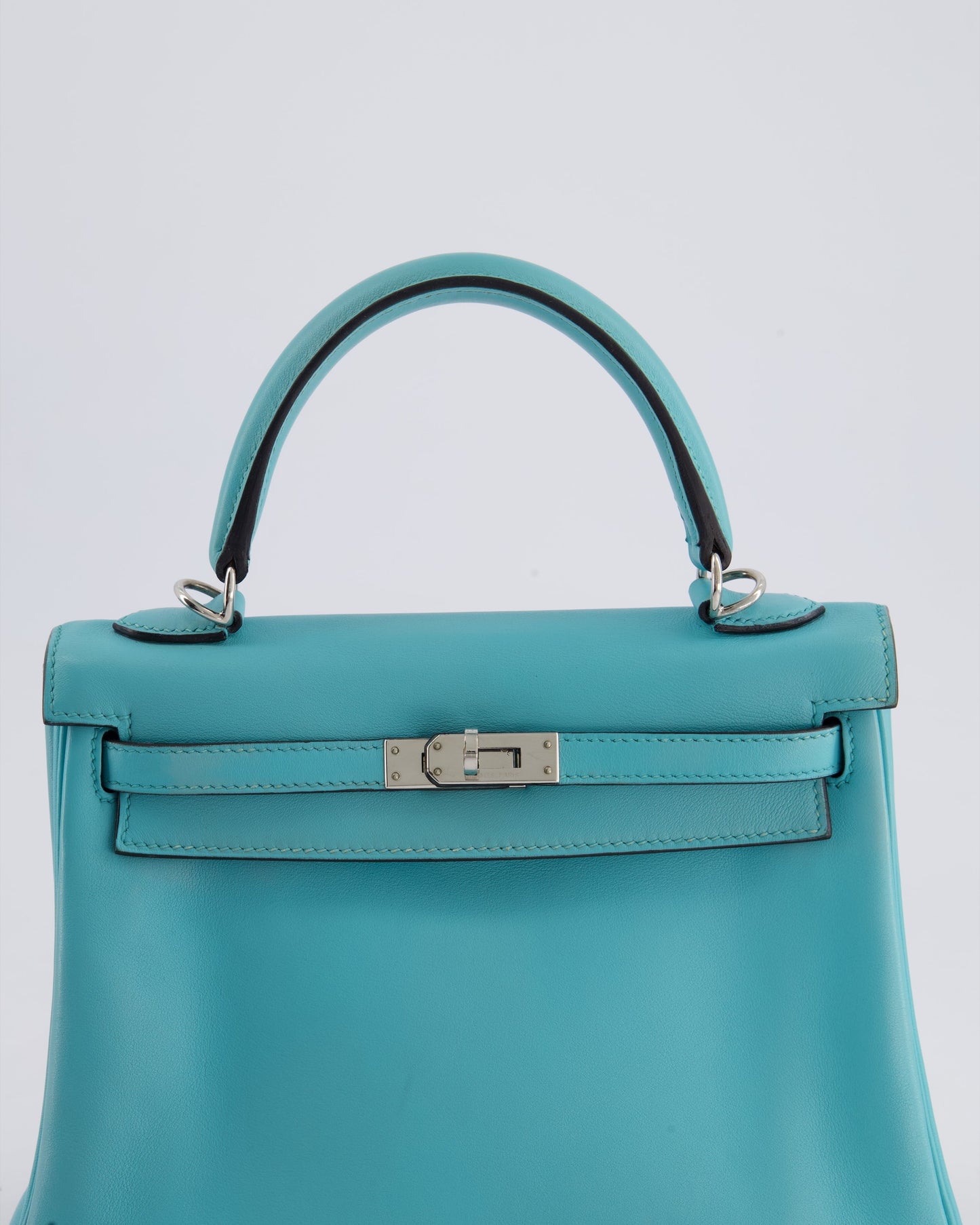 Herm�s Kelly 25 Retourne Bag in Bleu Atoll Swift Leather with Palladium Hardware
