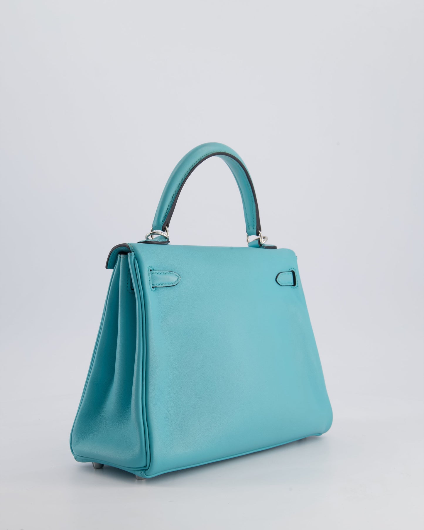 Herm�s Kelly 25 Retourne Bag in Bleu Atoll Swift Leather with Palladium Hardware