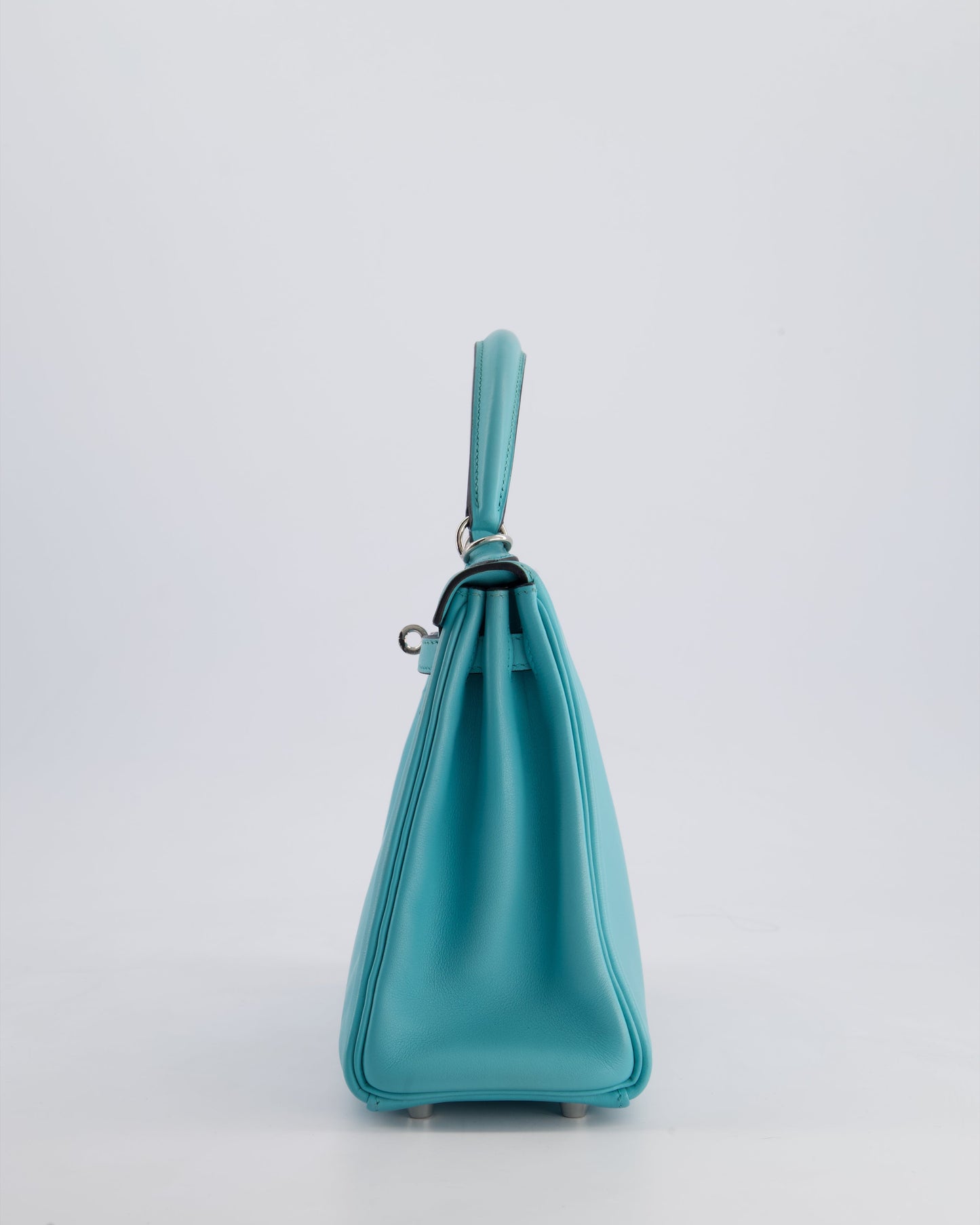 Herm�s Kelly 25 Retourne Bag in Bleu Atoll Swift Leather with Palladium Hardware