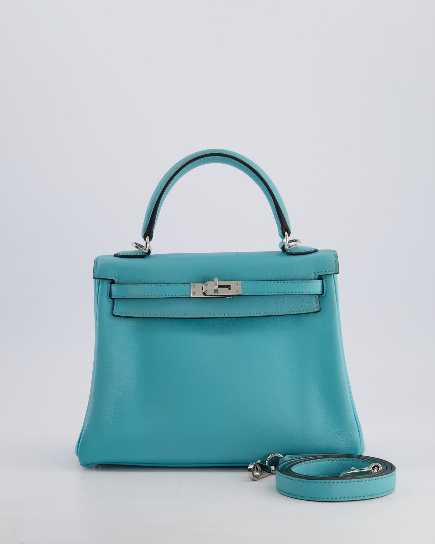 Herm�s Kelly 25 Retourne Bag in Bleu Atoll Swift Leather with Palladium Hardware