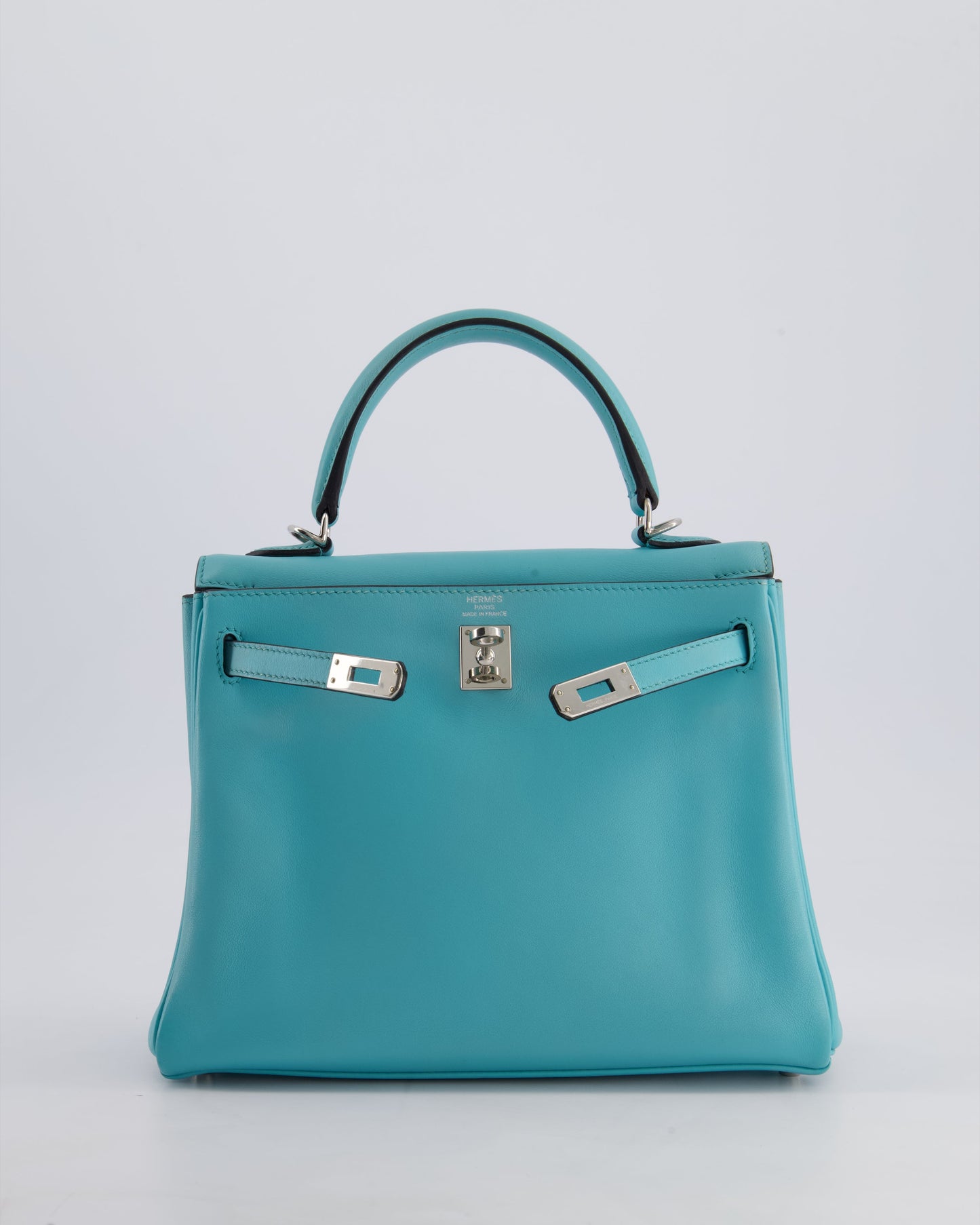 Herm�s Kelly 25 Retourne Bag in Bleu Atoll Swift Leather with Palladium Hardware