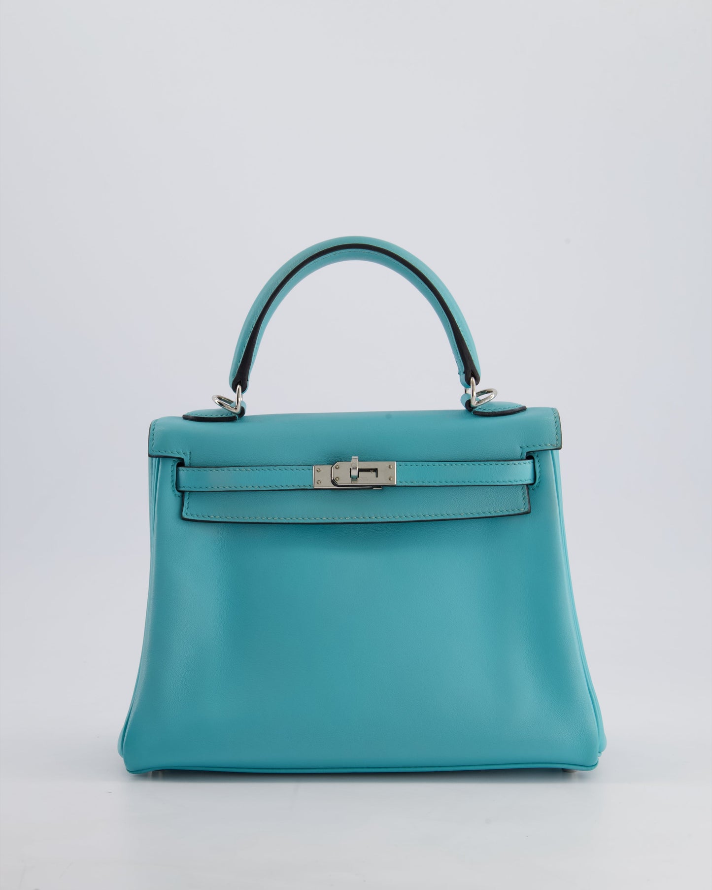 Herm�s Kelly 25 Retourne Bag in Bleu Atoll Swift Leather with Palladium Hardware