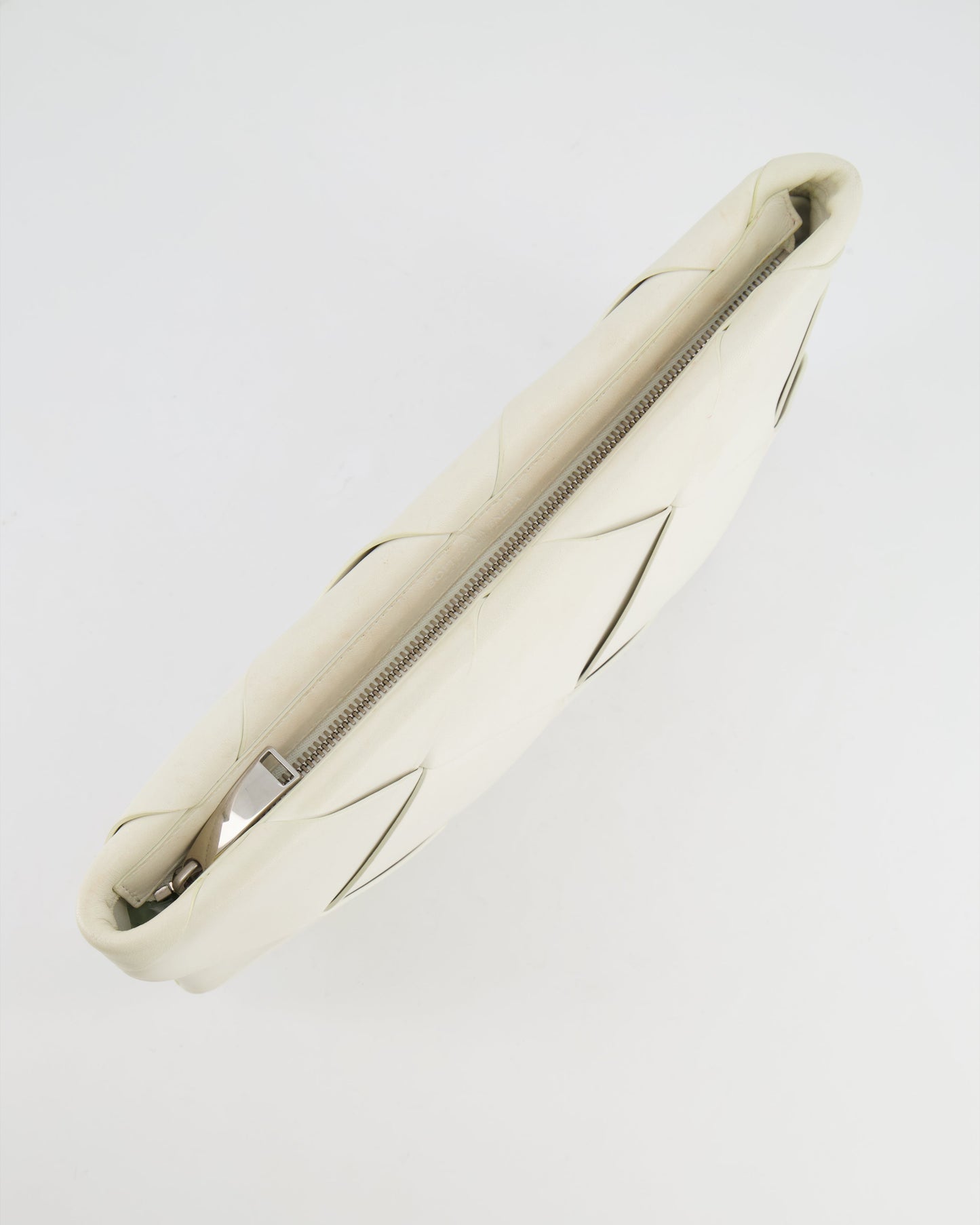 Bottega Veneta White Intrecciato Large Leather Clutch Bag with Silver Hardware