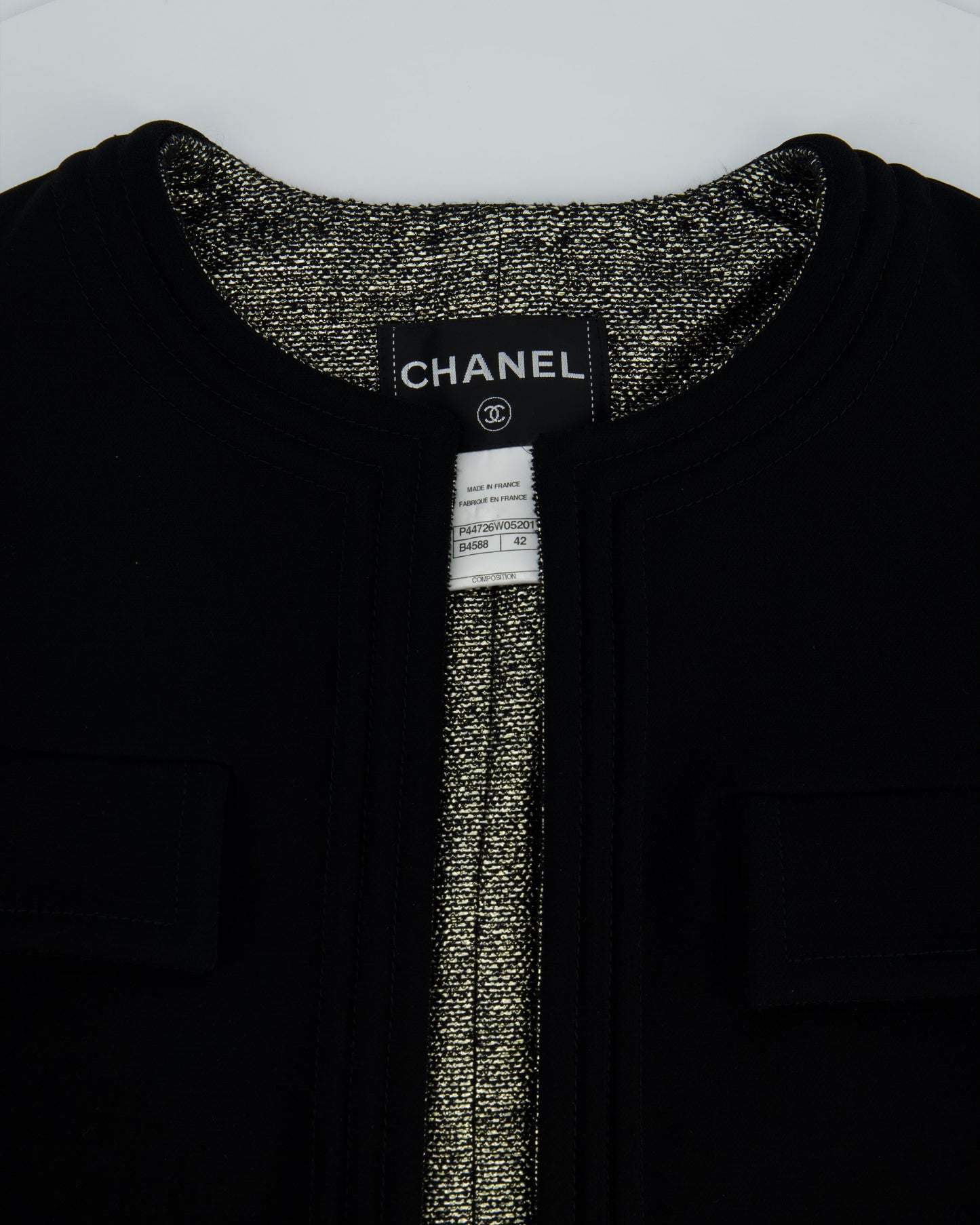 *HOT* Chanel 12/A Black and Silver Metallic Tweed Lined Pocket Jacket Size FR 42 (UK 14)