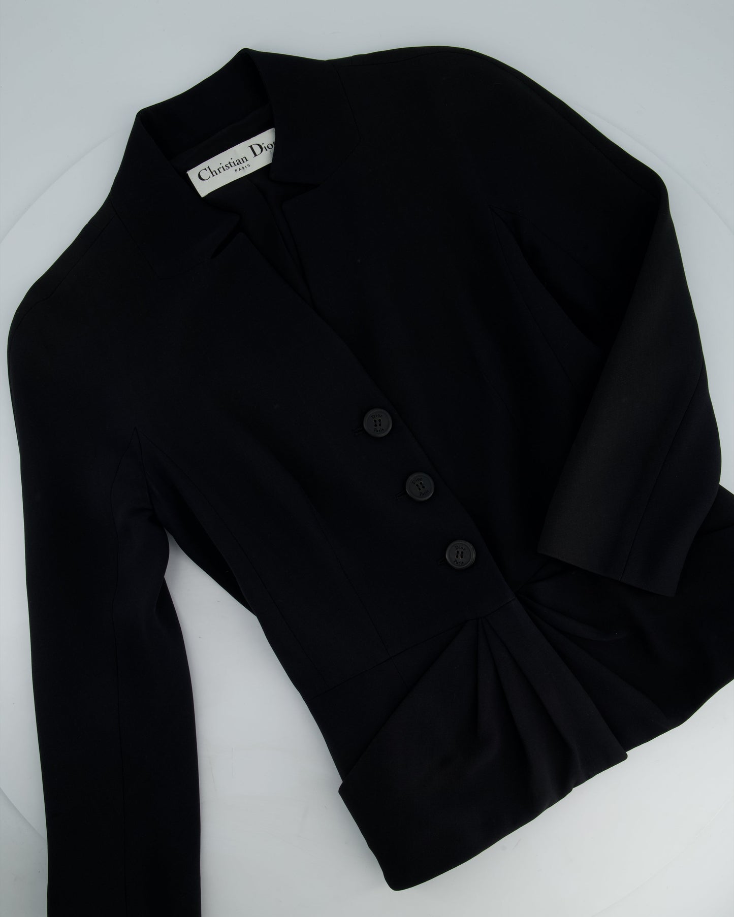 Christian Dior Black Button Down Jacket with Ruched Pocket Detail Size FR 36 (UK 8)