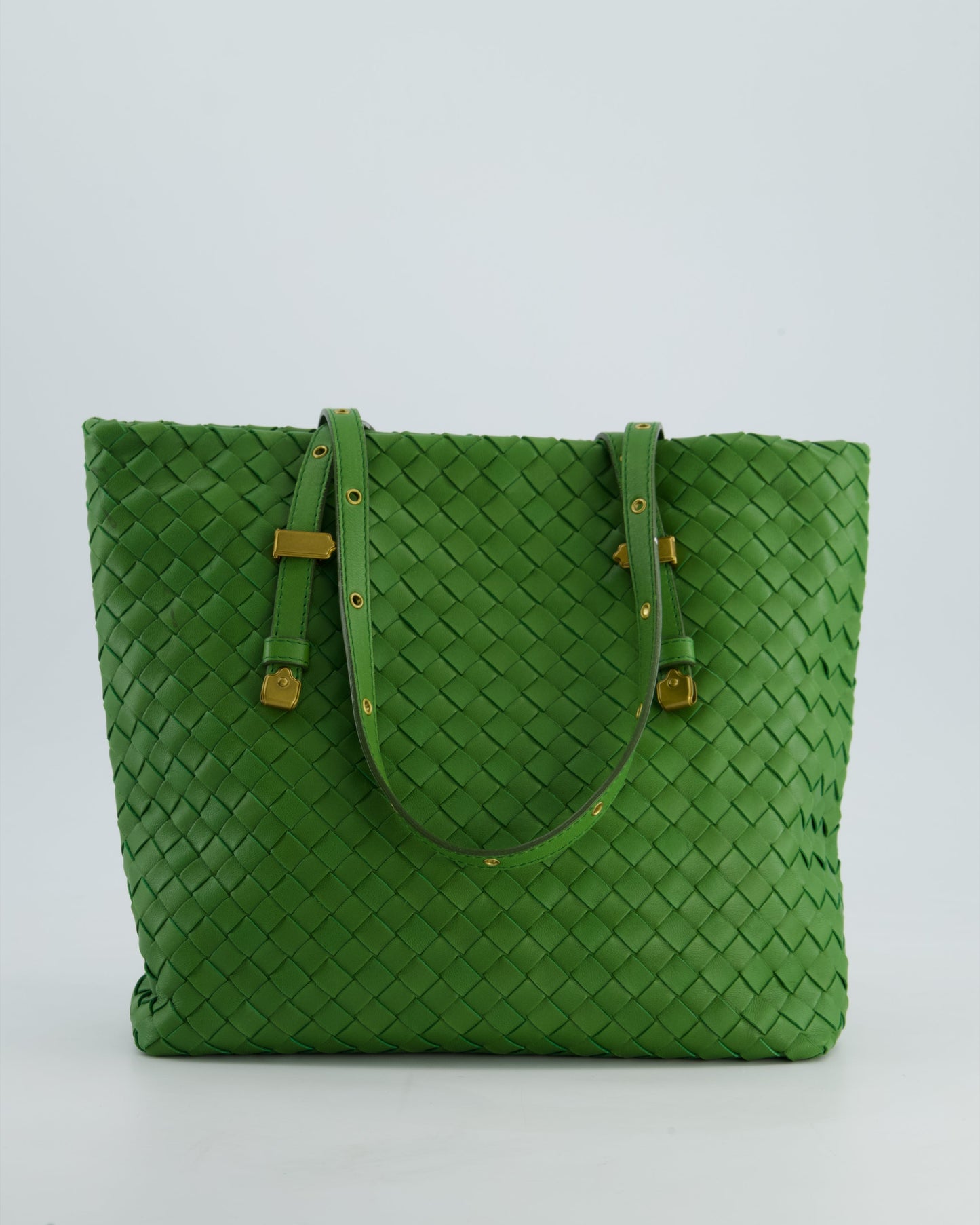 Bottega Veneta Small Parachute Bag in Green Intrecciato Leather with Gold Hardware