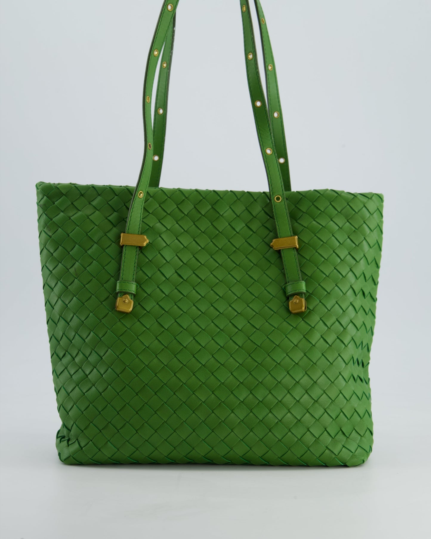 Bottega Veneta Small Parachute Bag in Green Intrecciato Leather with Gold Hardware