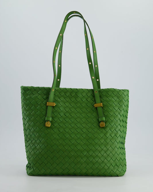 Bottega Veneta Small Parachute Bag in Green Intrecciato Leather with Gold Hardware