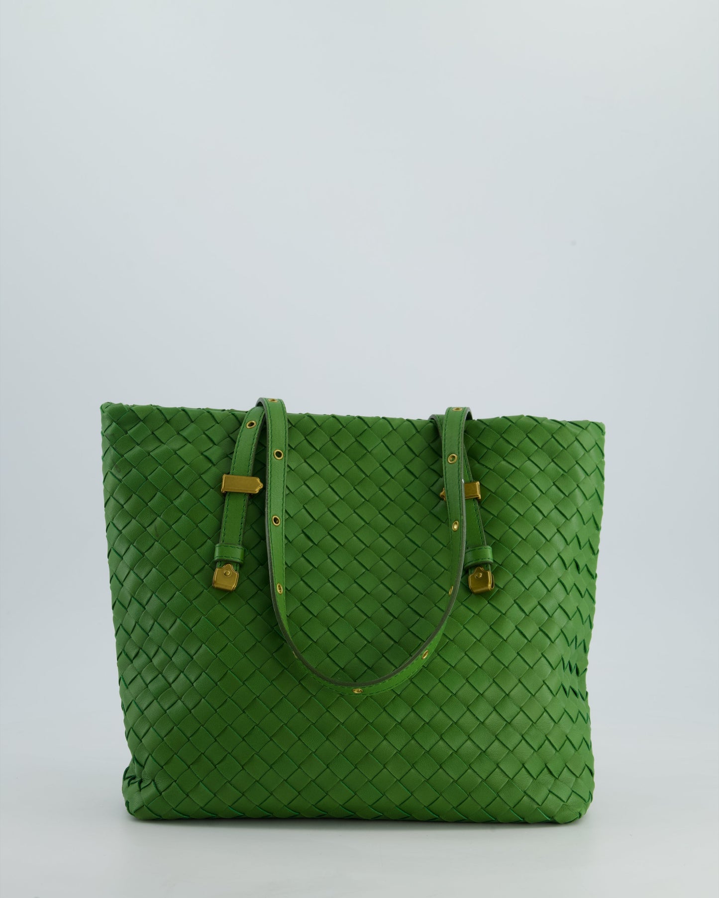 Bottega Veneta Small Parachute Bag in Green Intrecciato Leather with Gold Hardware