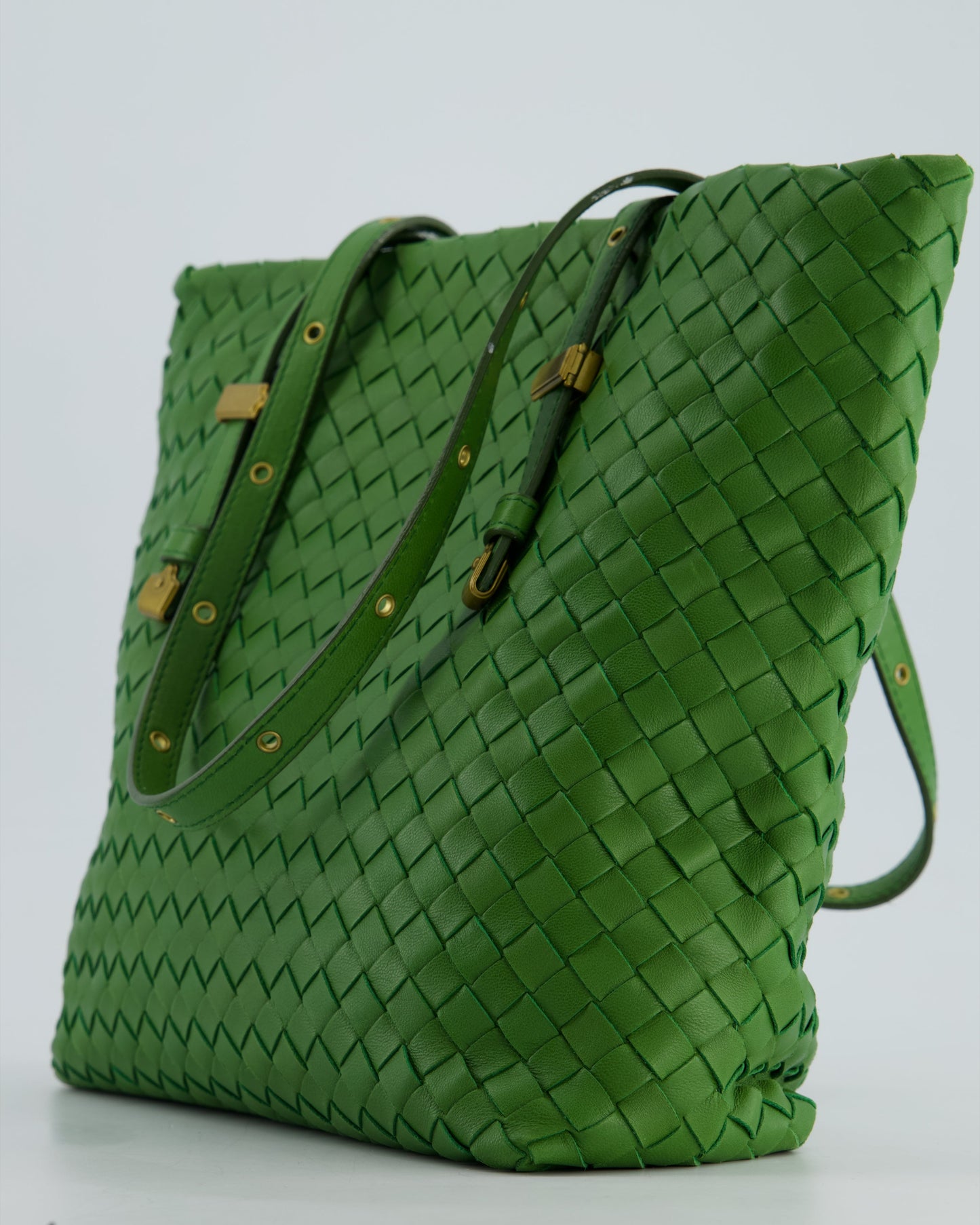 Bottega Veneta Small Parachute Bag in Green Intrecciato Leather with Gold Hardware