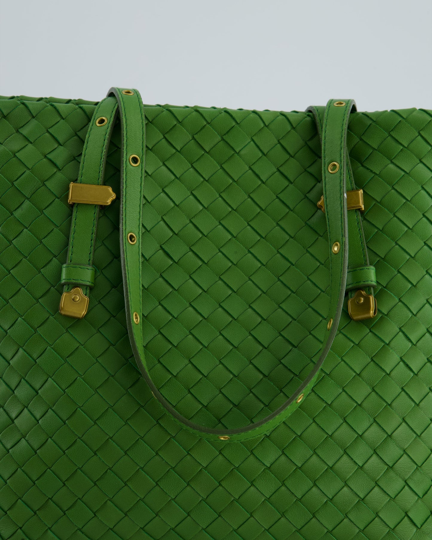 Bottega Veneta Small Parachute Bag in Green Intrecciato Leather with Gold Hardware