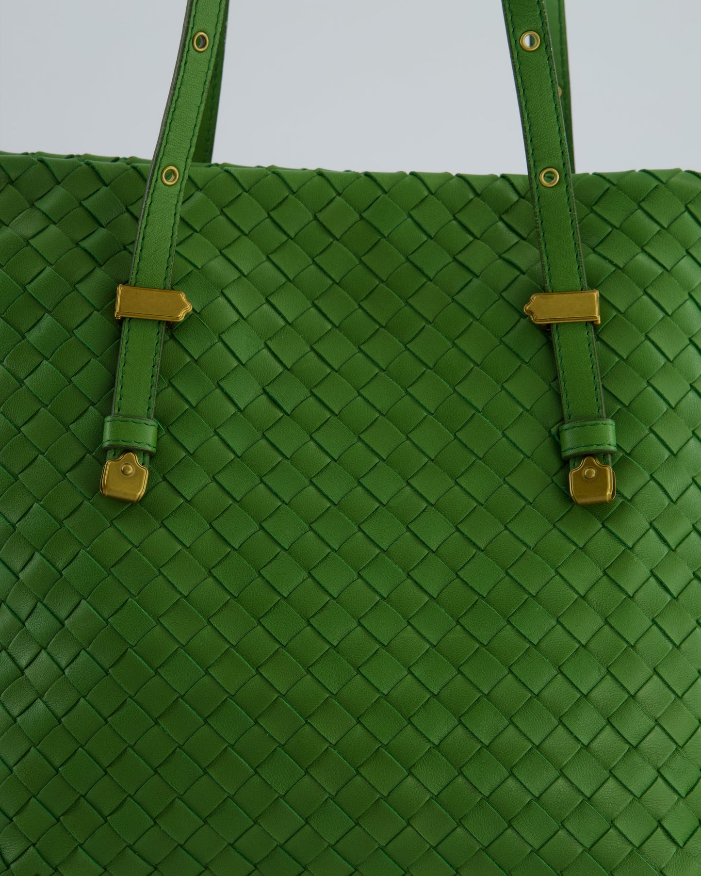 Bottega Veneta Small Parachute Bag in Green Intrecciato Leather with Gold Hardware