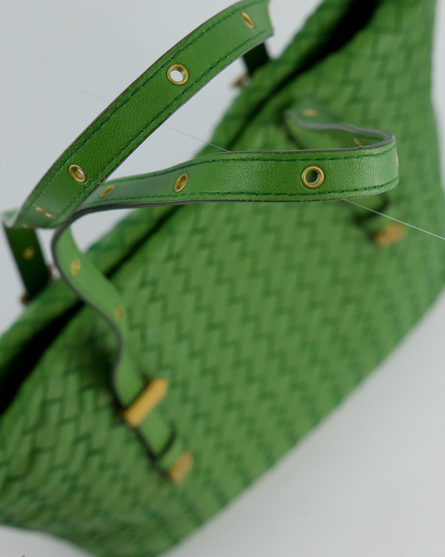 Bottega Veneta Small Parachute Bag in Green Intrecciato Leather with Gold Hardware
