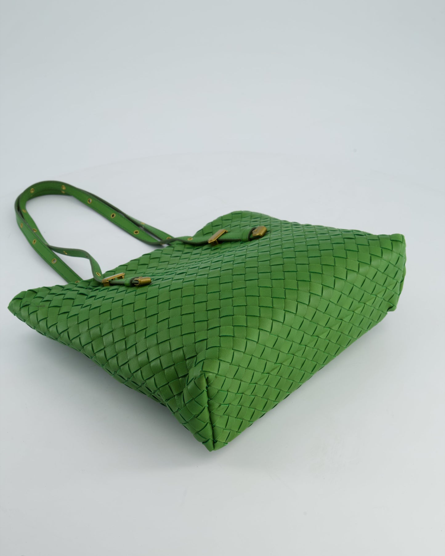 Bottega Veneta Small Parachute Bag in Green Intrecciato Leather with Gold Hardware