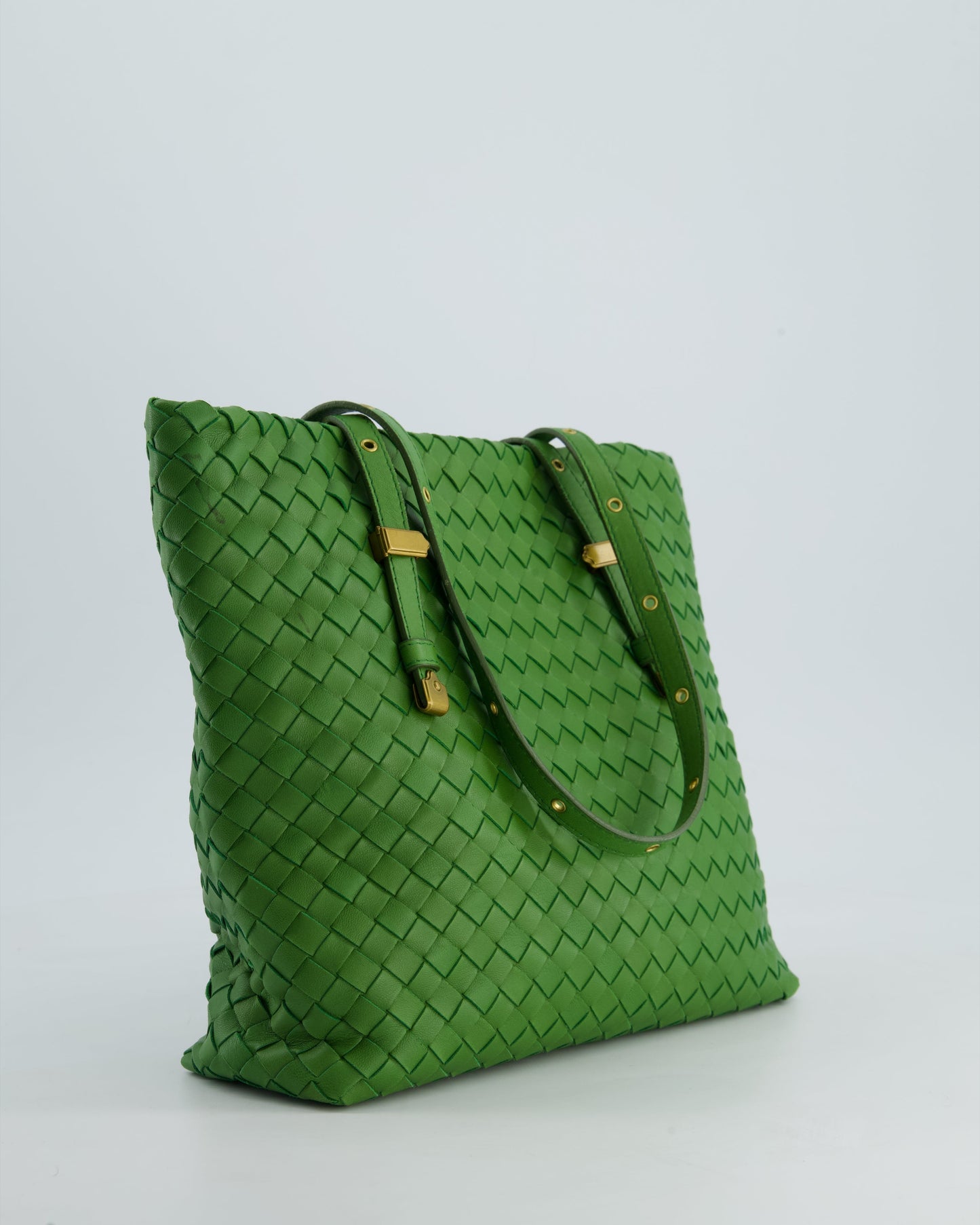 Bottega Veneta Small Parachute Bag in Green Intrecciato Leather with Gold Hardware