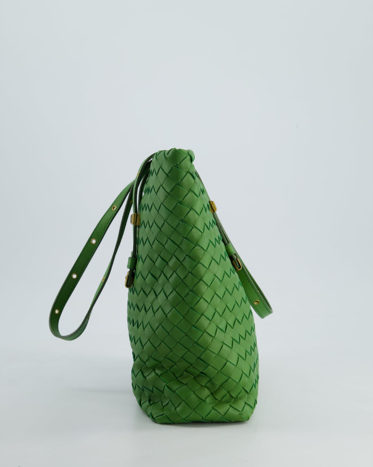 Bottega Veneta Small Parachute Bag in Green Intrecciato Leather with Gold Hardware
