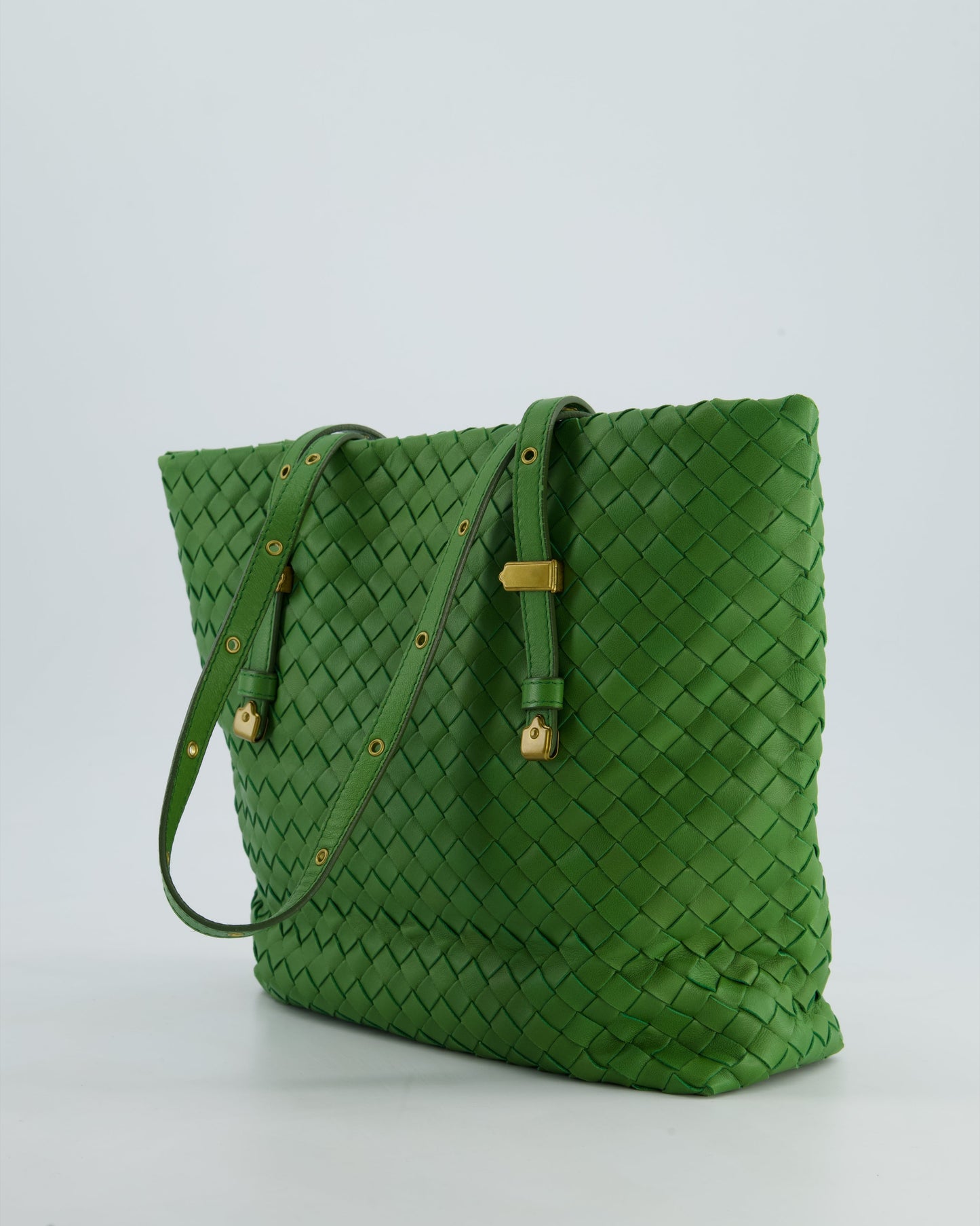 Bottega Veneta Small Parachute Bag in Green Intrecciato Leather with Gold Hardware