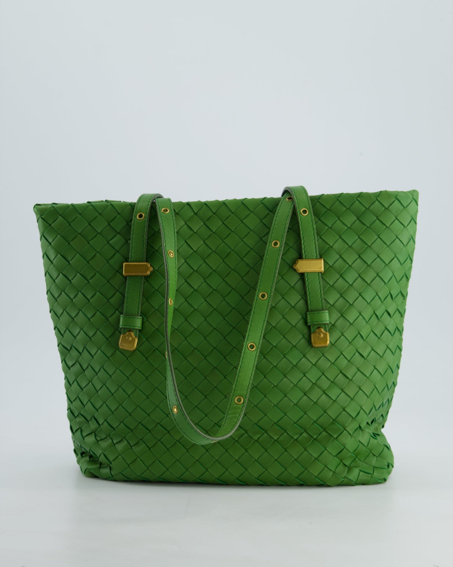 Bottega Veneta Small Parachute Bag in Green Intrecciato Leather with Gold Hardware