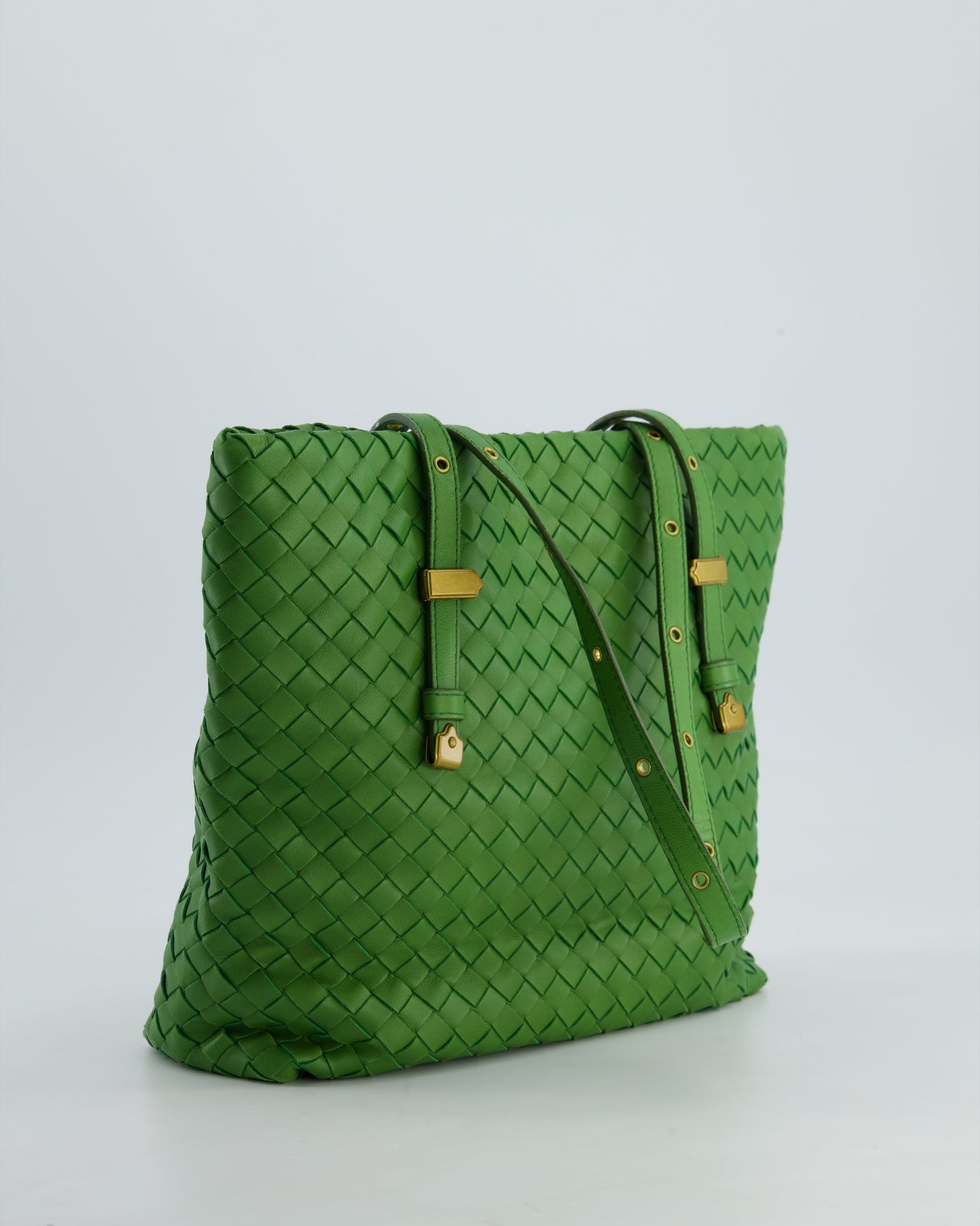Bottega Veneta Small Parachute Bag in Green Intrecciato Leather with Gold Hardware