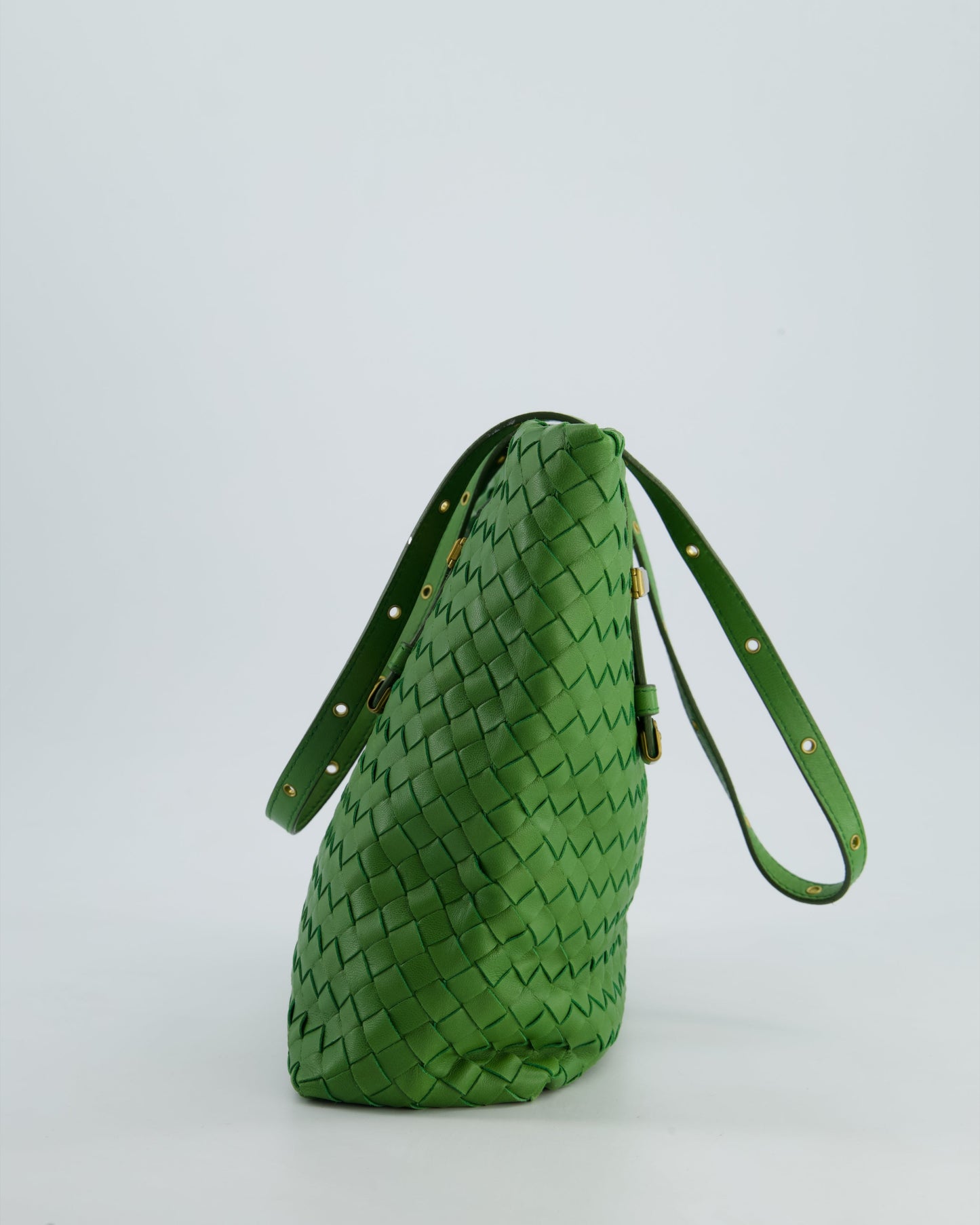 Bottega Veneta Small Parachute Bag in Green Intrecciato Leather with Gold Hardware