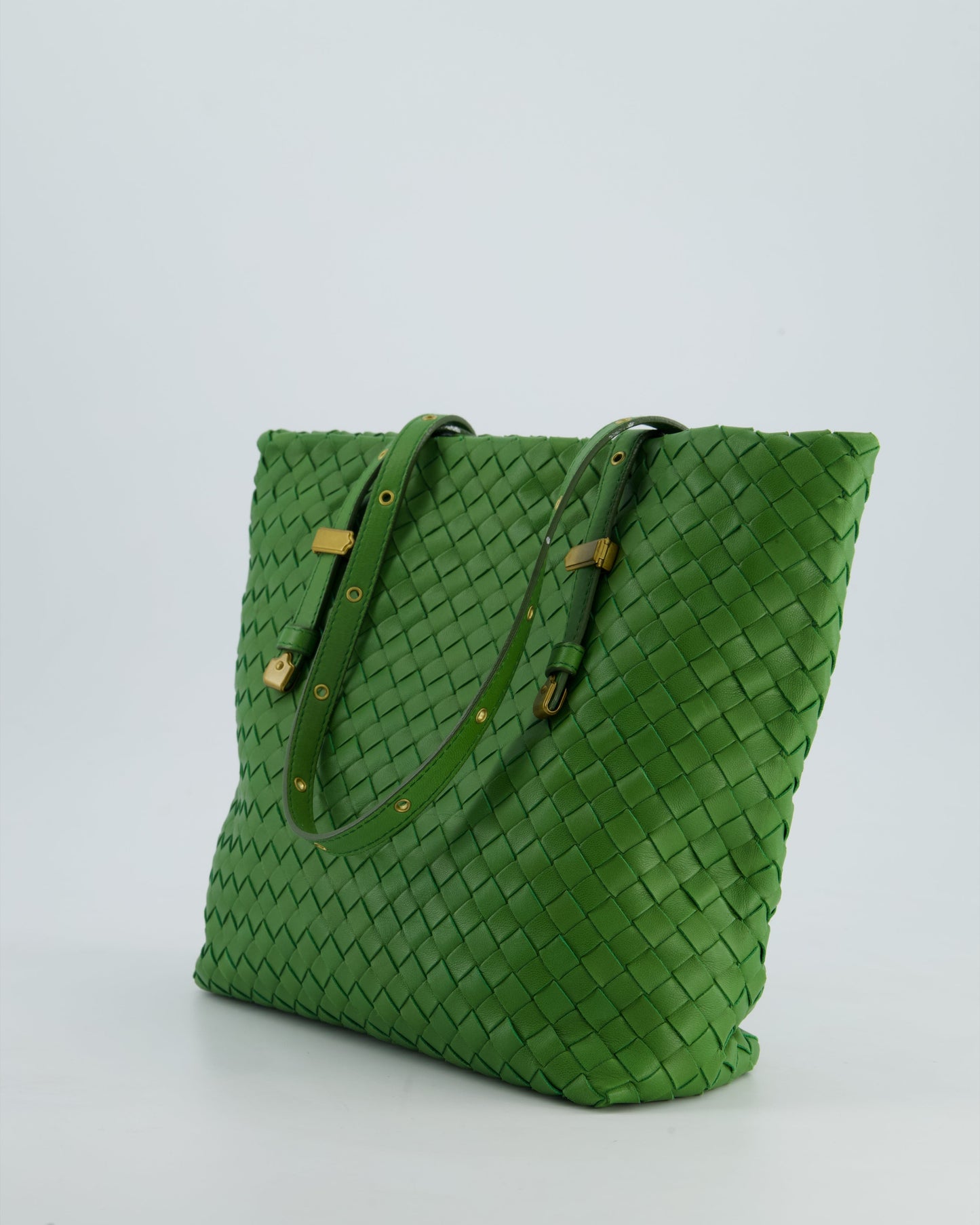 Bottega Veneta Small Parachute Bag in Green Intrecciato Leather with Gold Hardware