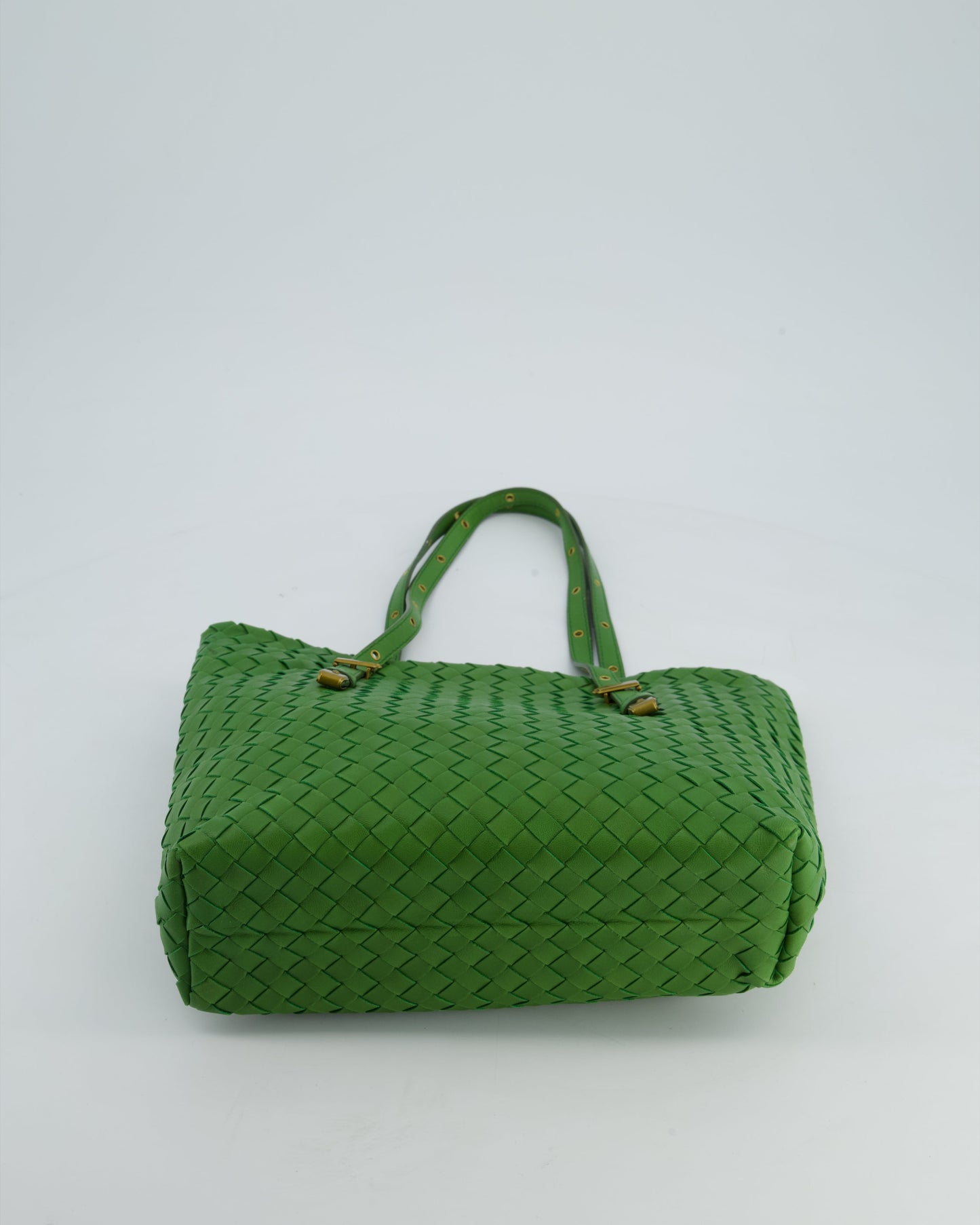 Bottega Veneta Small Parachute Bag in Green Intrecciato Leather with Gold Hardware