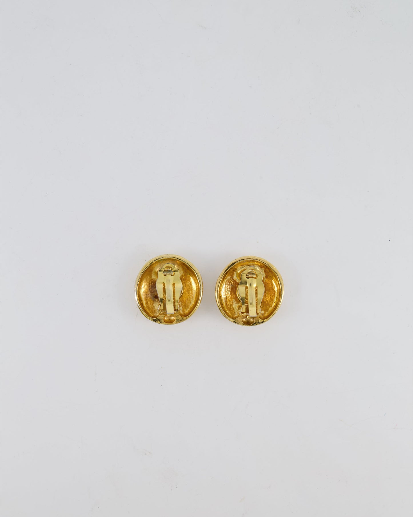 Chanel   Gold Round Clip-On Earrings with Embossed Chanel Details