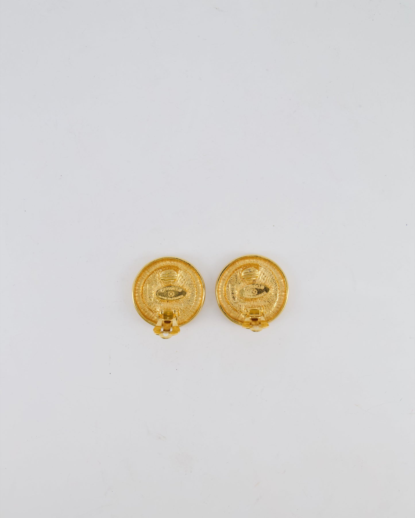 Chanel   Gold Classic Round Clip-On Earrings with Gold CC Logo