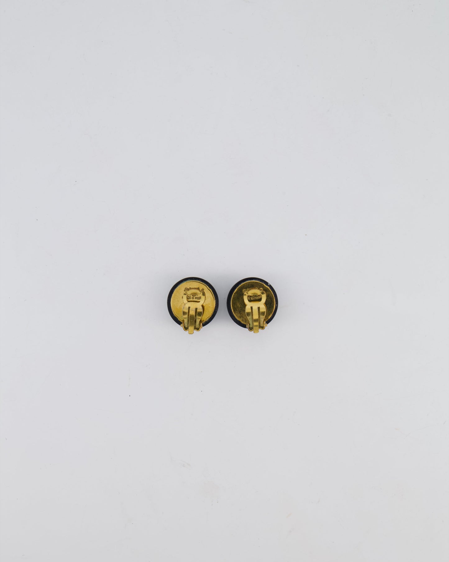 Chanel 94P   Black Matelasse Small Round Clip-On Earrings with Gold CC Logo