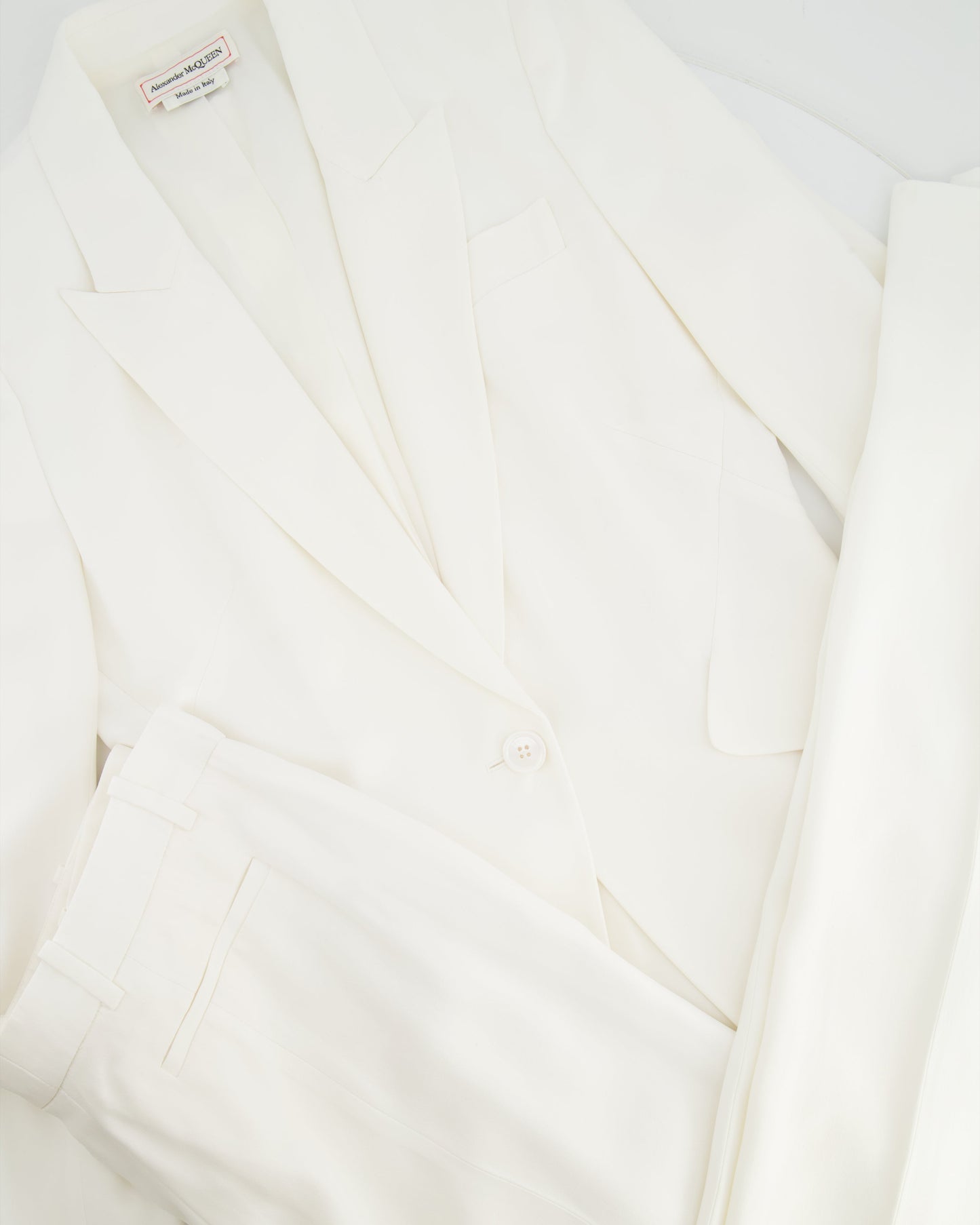 Alexander McQueen White Blazer Jacket and Matching Tro rs Set with White Button Details Size IT 42/44 (UK 10/12)