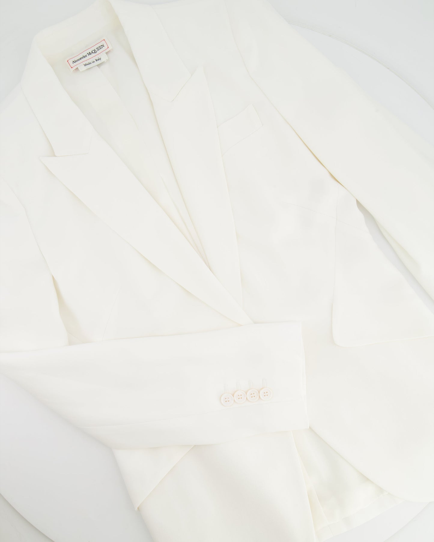 Alexander McQueen White Blazer Jacket and Matching Tro rs Set with White Button Details Size IT 42/44 (UK 10/12)
