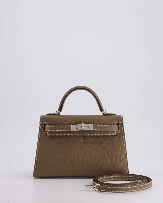 *HOT* Herm�s Mini Kelly II 20 Bag in Etoupe Epsom Leather with Palladium Hardware